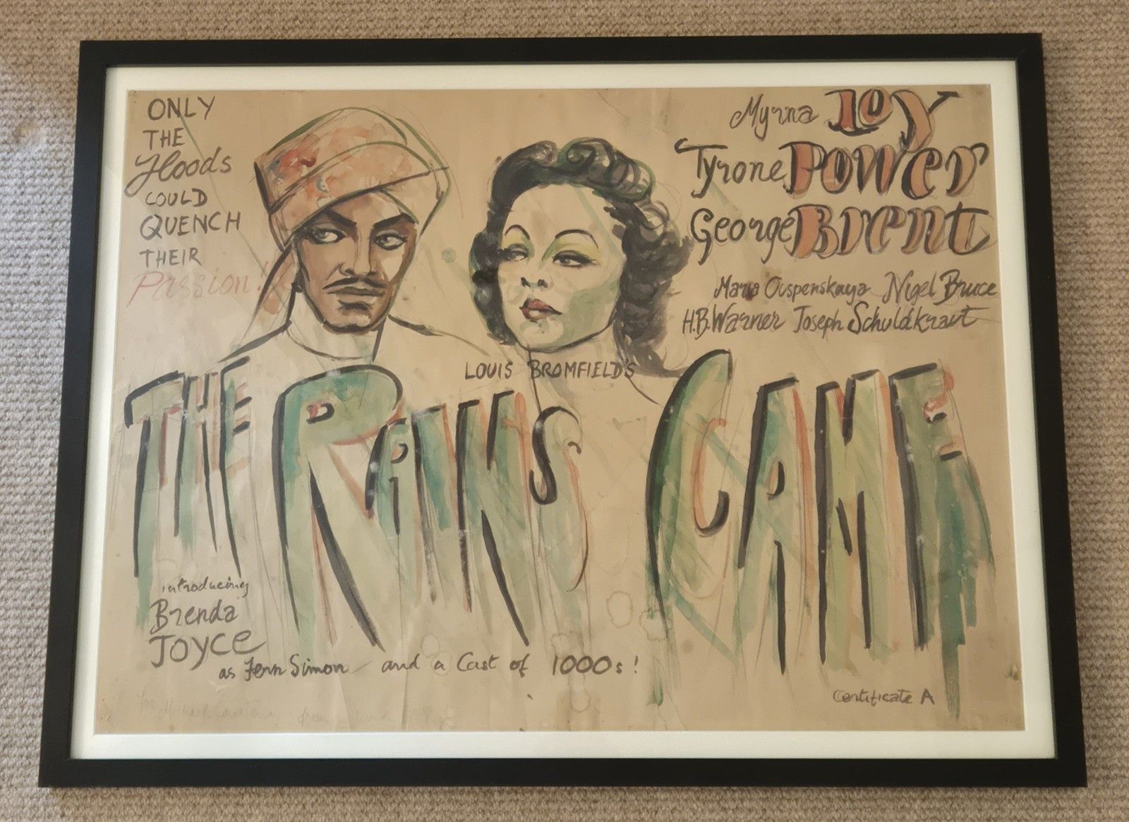 Original And Unique 1939  "The Rains Came" Film Poster Proof Signed And Framed photo 105.0