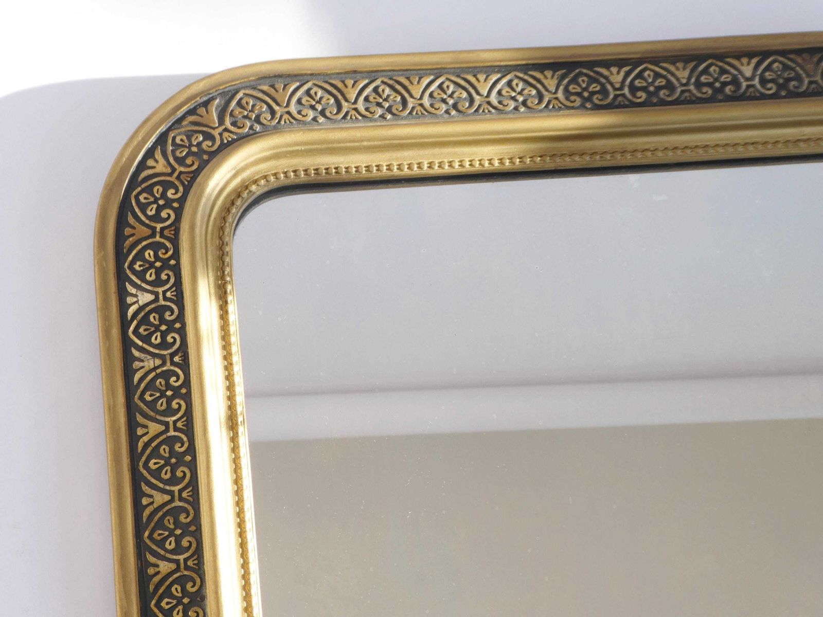 French 19th Century Gold Louis Philippe Mirror, Antique Arched Tall Gilded Mantle Mirror. photo buy
