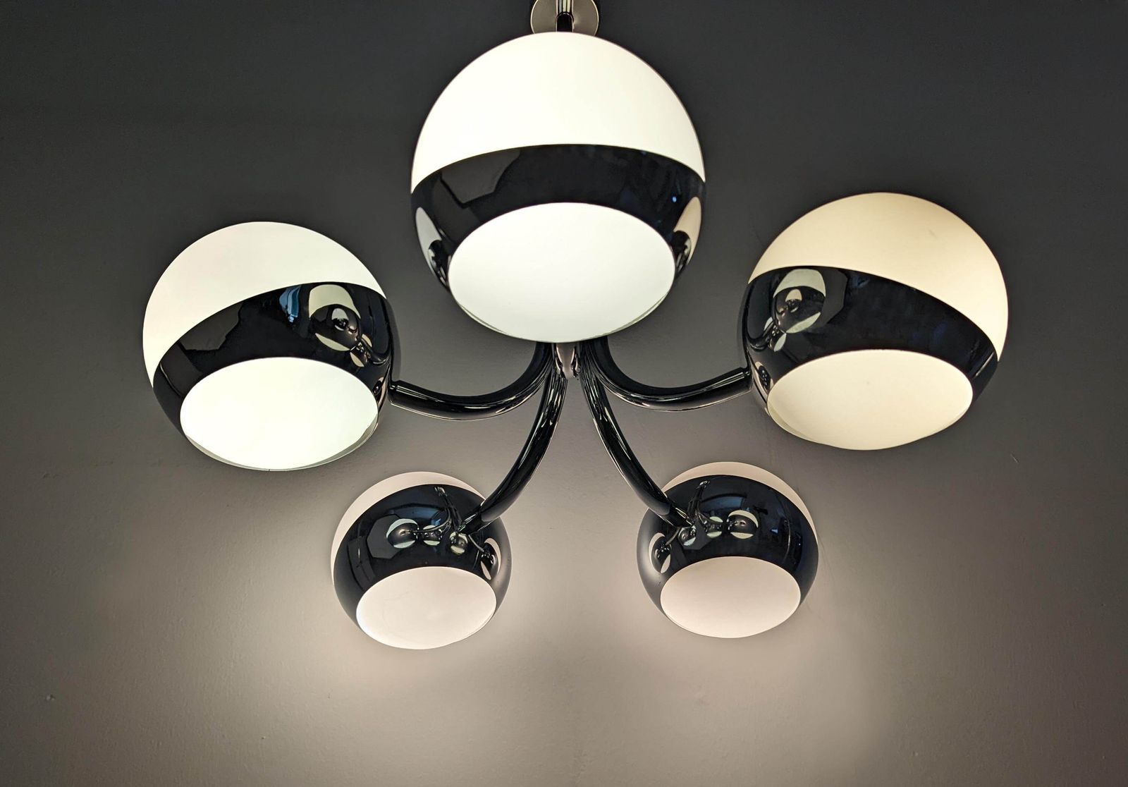 Stilnovo Chrome Chandelier With Crystal Spheres, Italy, 1960s. photo Lighting