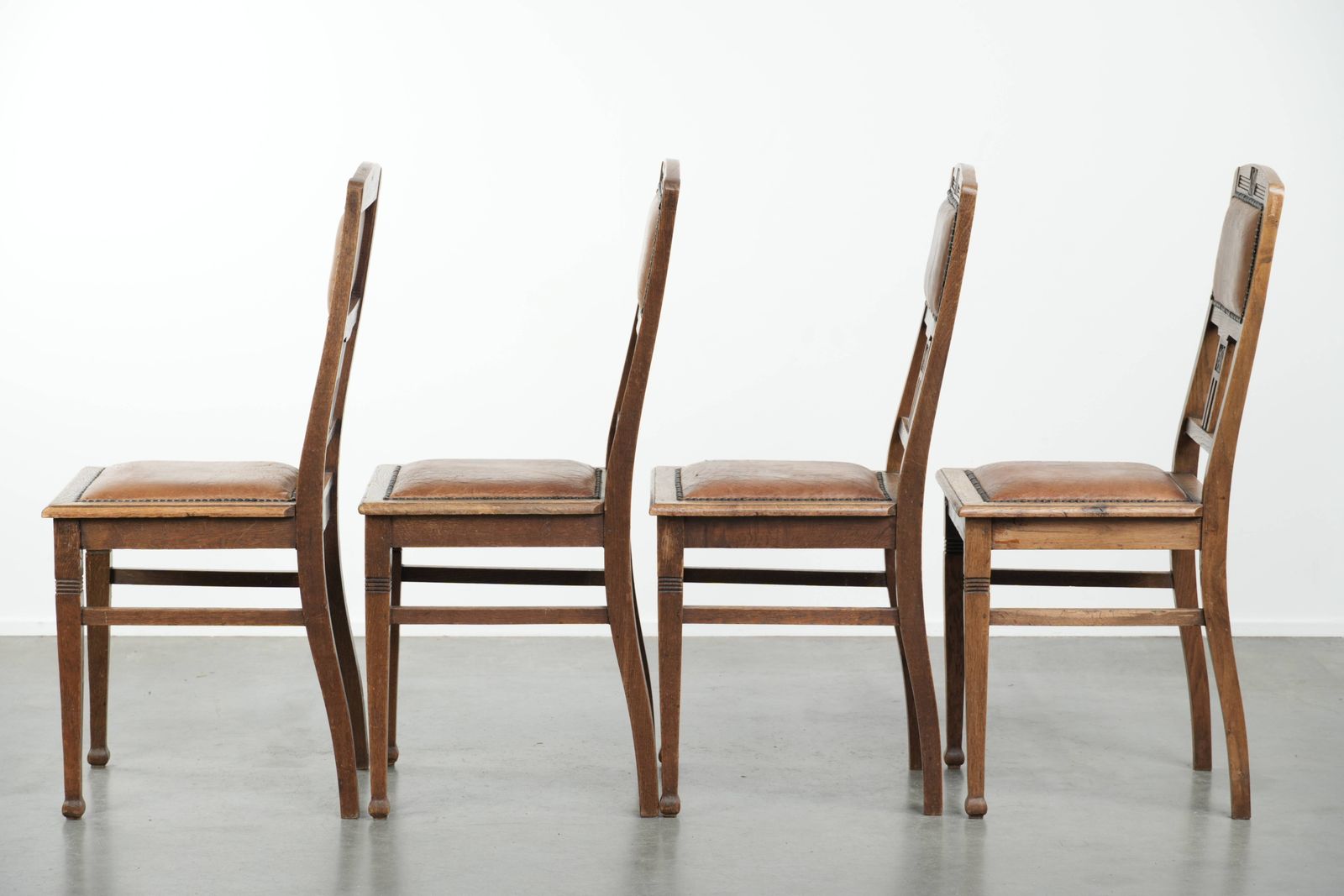 Set Of 4 Antique Oak Dining Chairs In Art Nouveau Style With Sheepskin photo 809.0