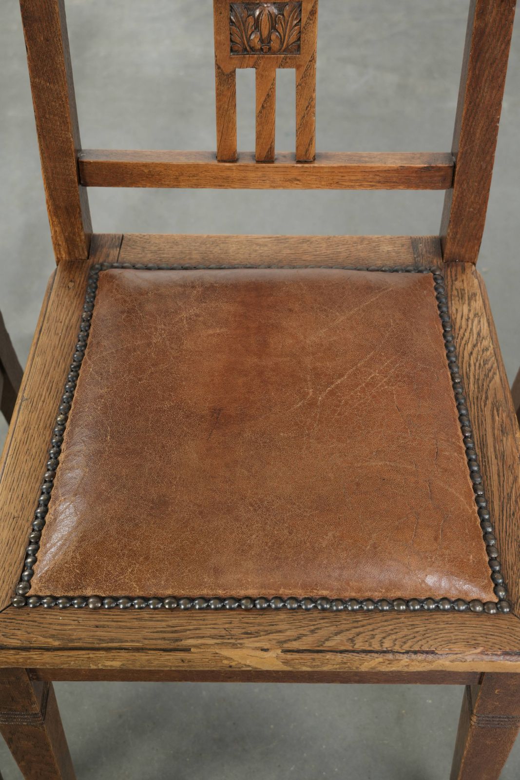 Set Of 4 Antique Oak Dining Chairs In Art Nouveau Style With Sheepskin photo buy