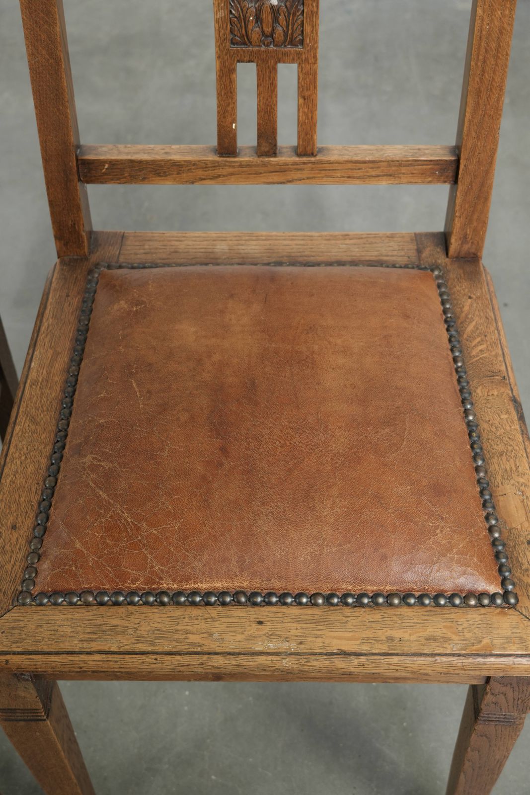 photo furniture Set Of 4 Antique Oak Dining Chairs In Art Nouveau Style With Sheepskin