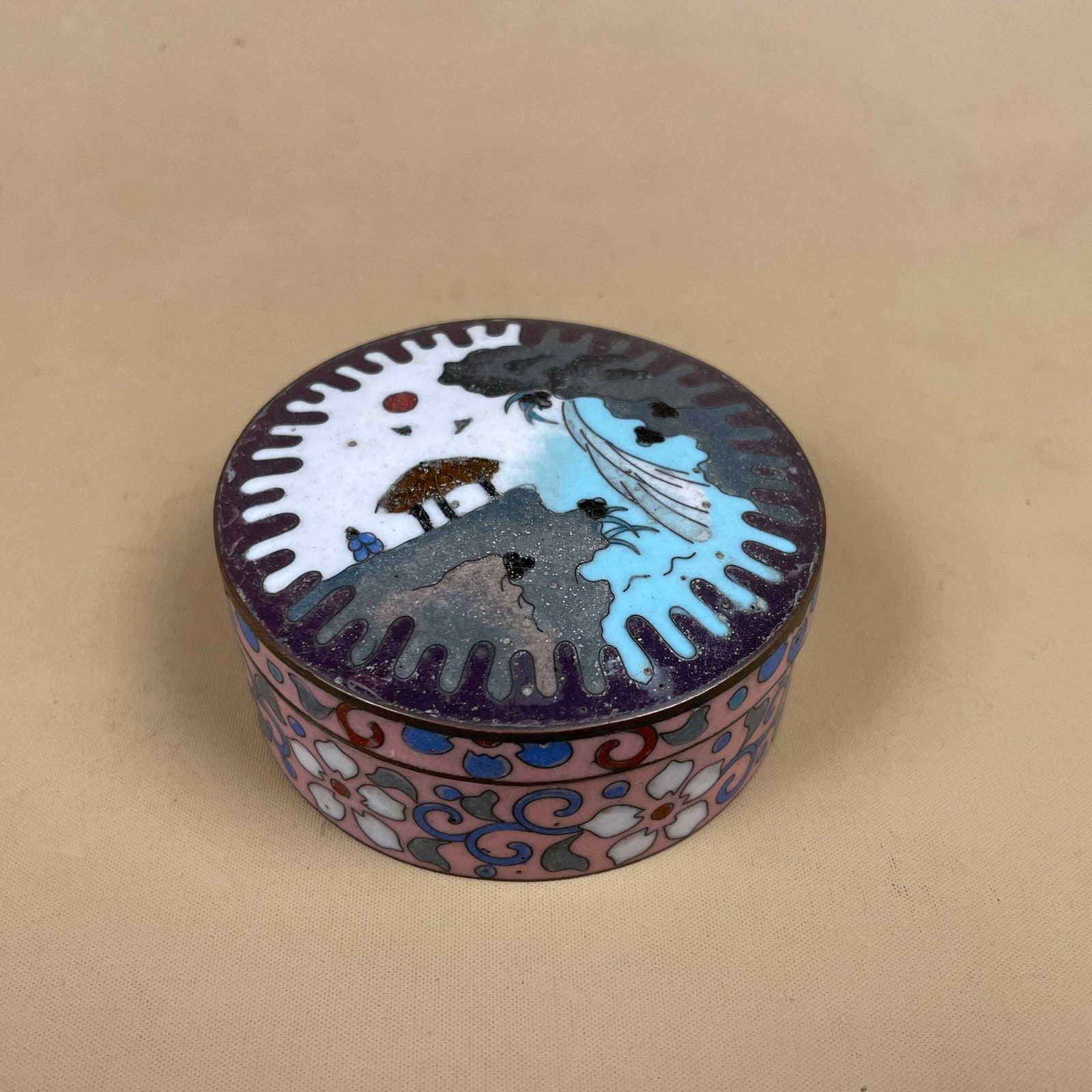 Cloisonne Trinket Box Enamel Jewellery Keepsake Container With Lid Oriental Chinese Small Vanity Box Dressing Table Decor Scenic.