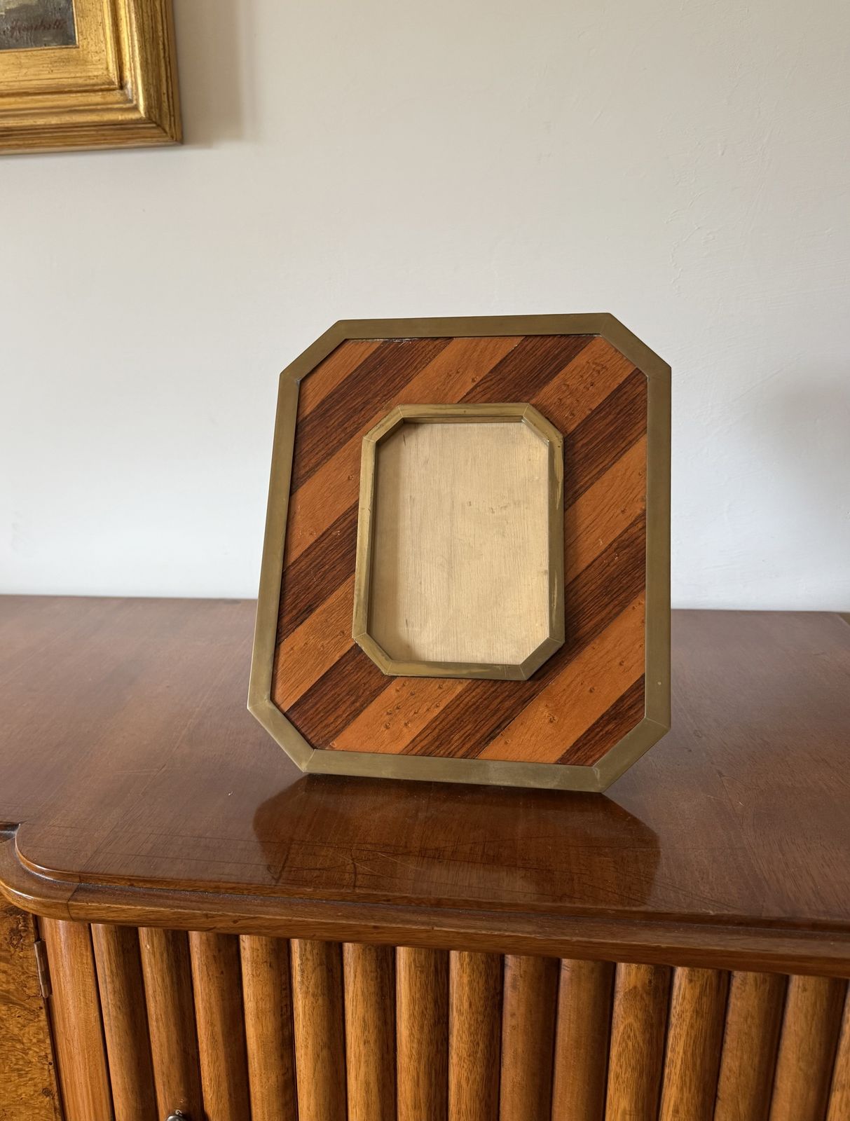Mid Century Modern Brass & Wood Picture Frame – In The Manner Of Gabriella Crespi, Italy 1970s photo furniture