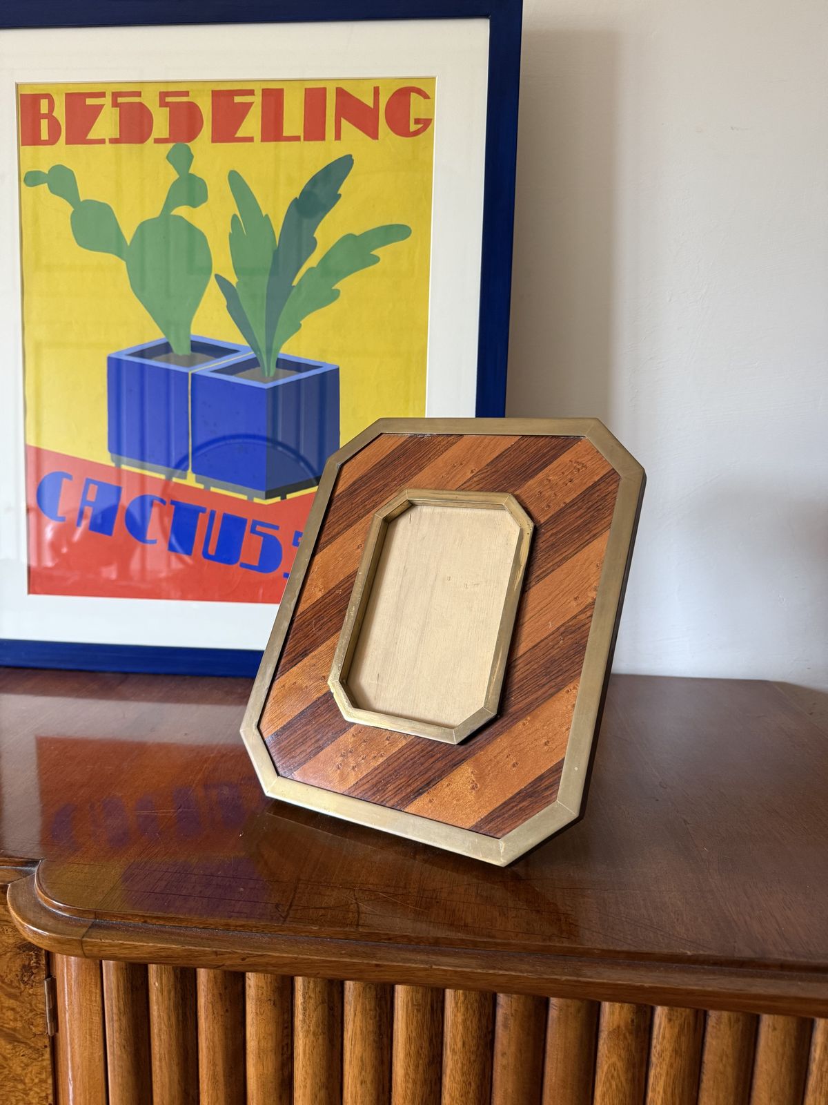 Mid Century Modern Brass & Wood Picture Frame – In The Manner Of Gabriella Crespi, Italy 1970s photo Home Decor