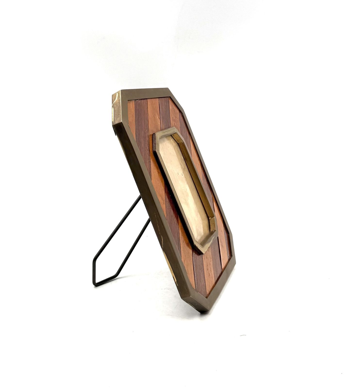 photo vinterior Mid Century Modern Brass & Wood Picture Frame – In The Manner Of Gabriella Crespi, Italy 1970s