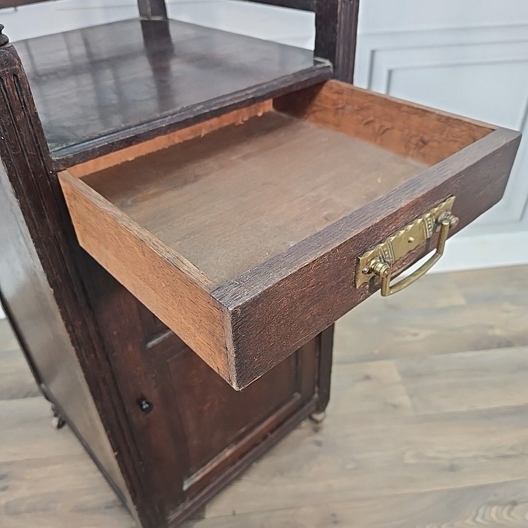 Antique Whatnot Cabinet Mahogany 2 Tier Bedside Nightstand Drawer Cupboard photo buy