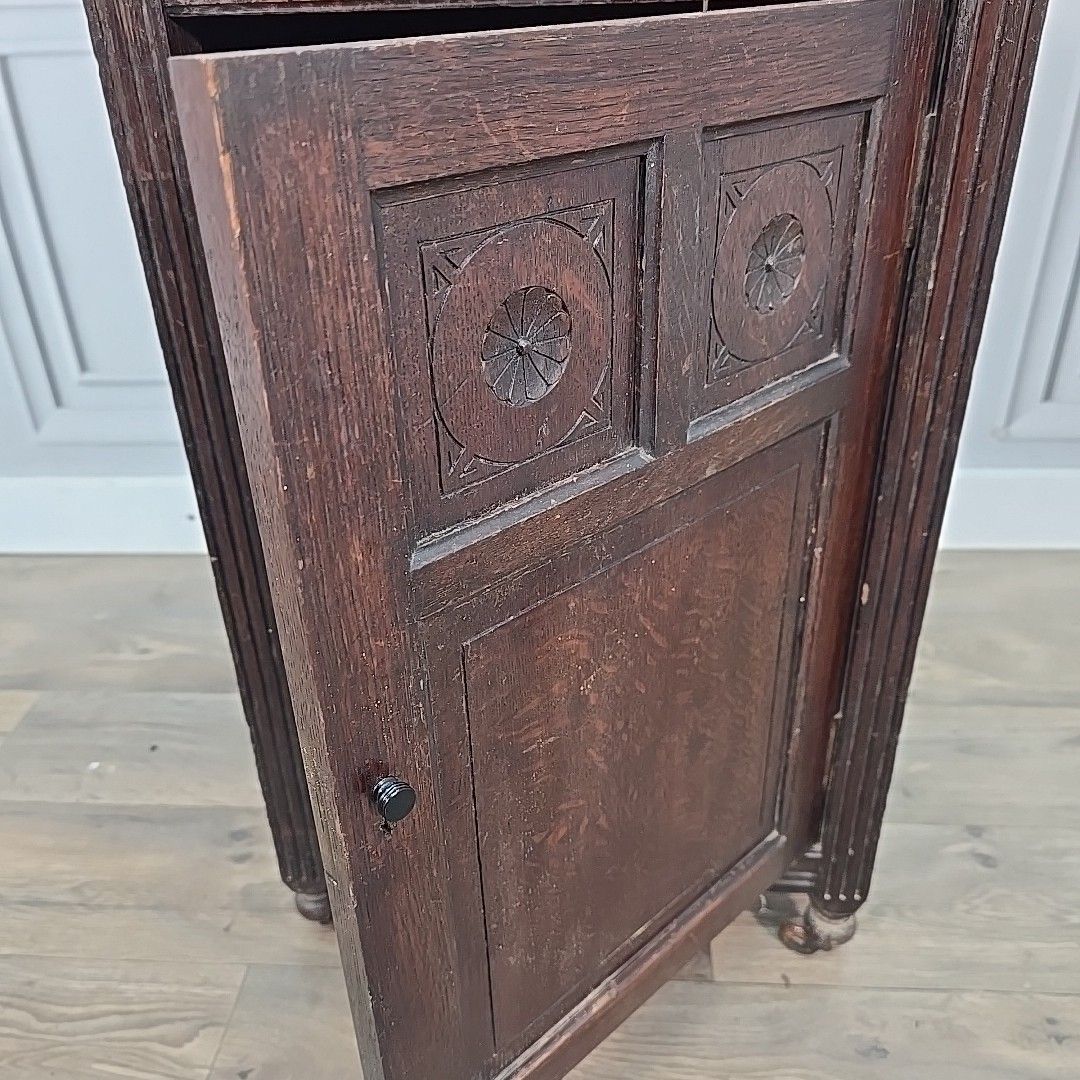 photo for sale Antique Whatnot Cabinet Mahogany 2 Tier Bedside Nightstand Drawer Cupboard