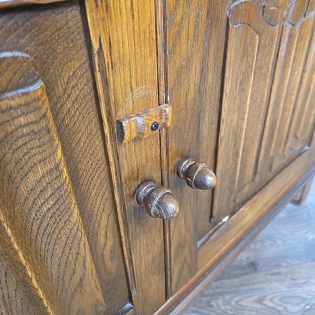 Furniture Antique Style Glass Bookcase  Jaycee Oak Leaded Cabinet Jacobean Display Shelves photo