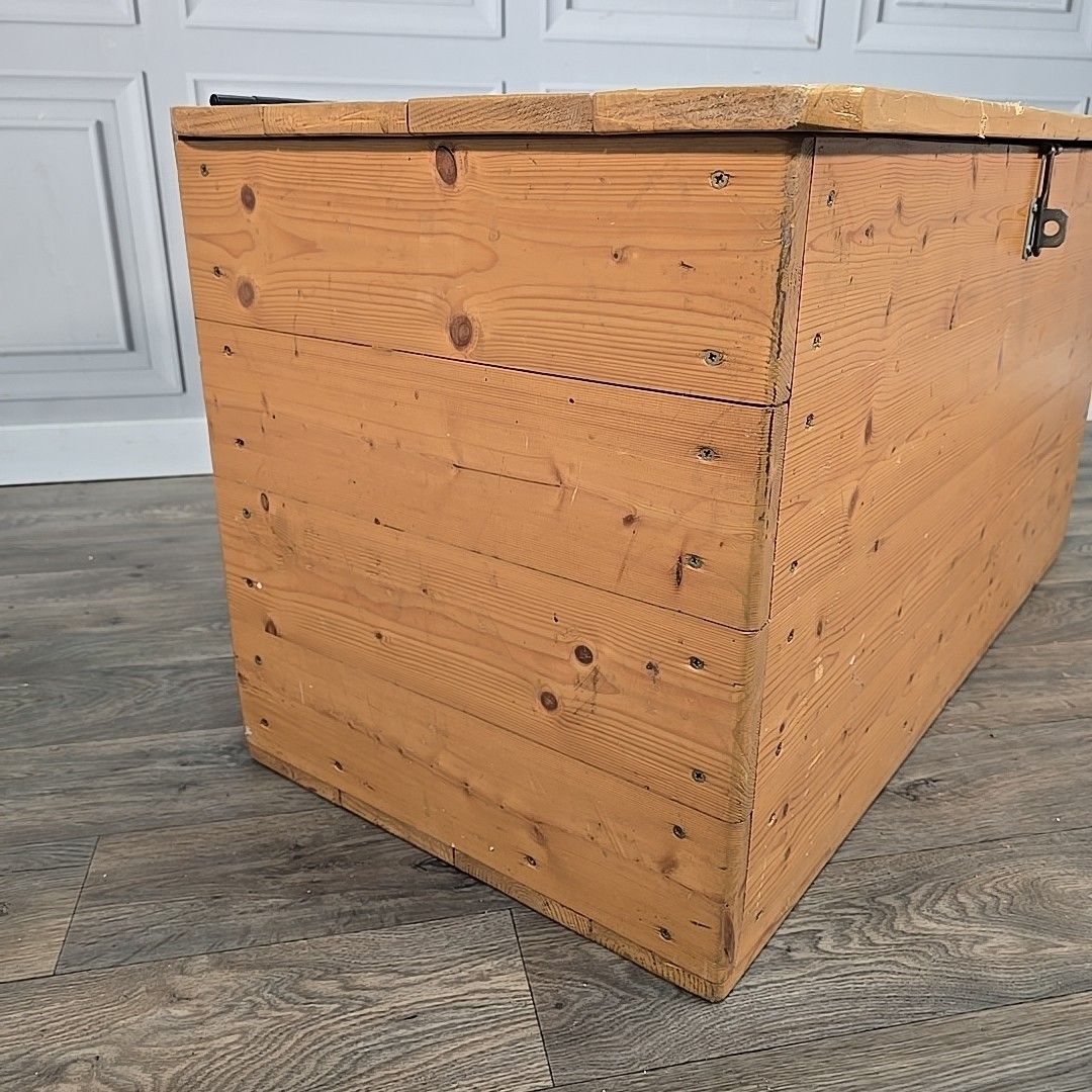 Vintage Pine Storage Chest Blanket Toy Tool Box Large Trunk Wooden Rustic photo vinterior