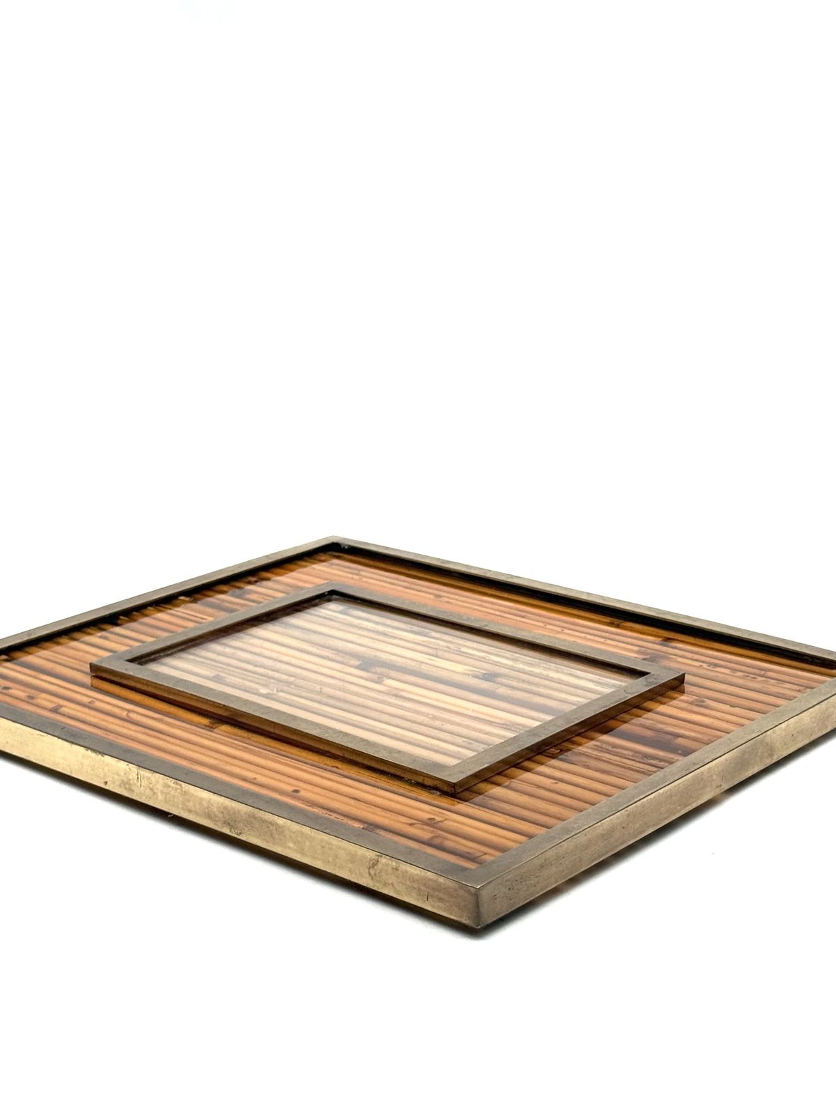 photo for sale Hollywood Regency Bamboo & Brass Picture Frame, In The Manner Of Gabriella Crespi Italy 1970s
