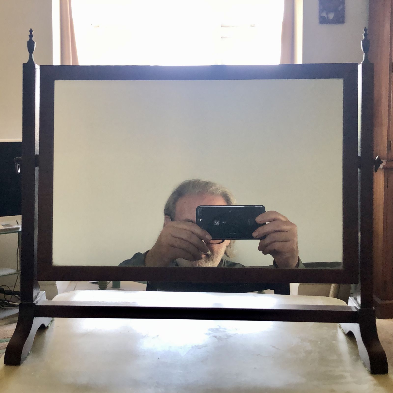 129.0 Handsome Small Mahogany Swing Mirror photo