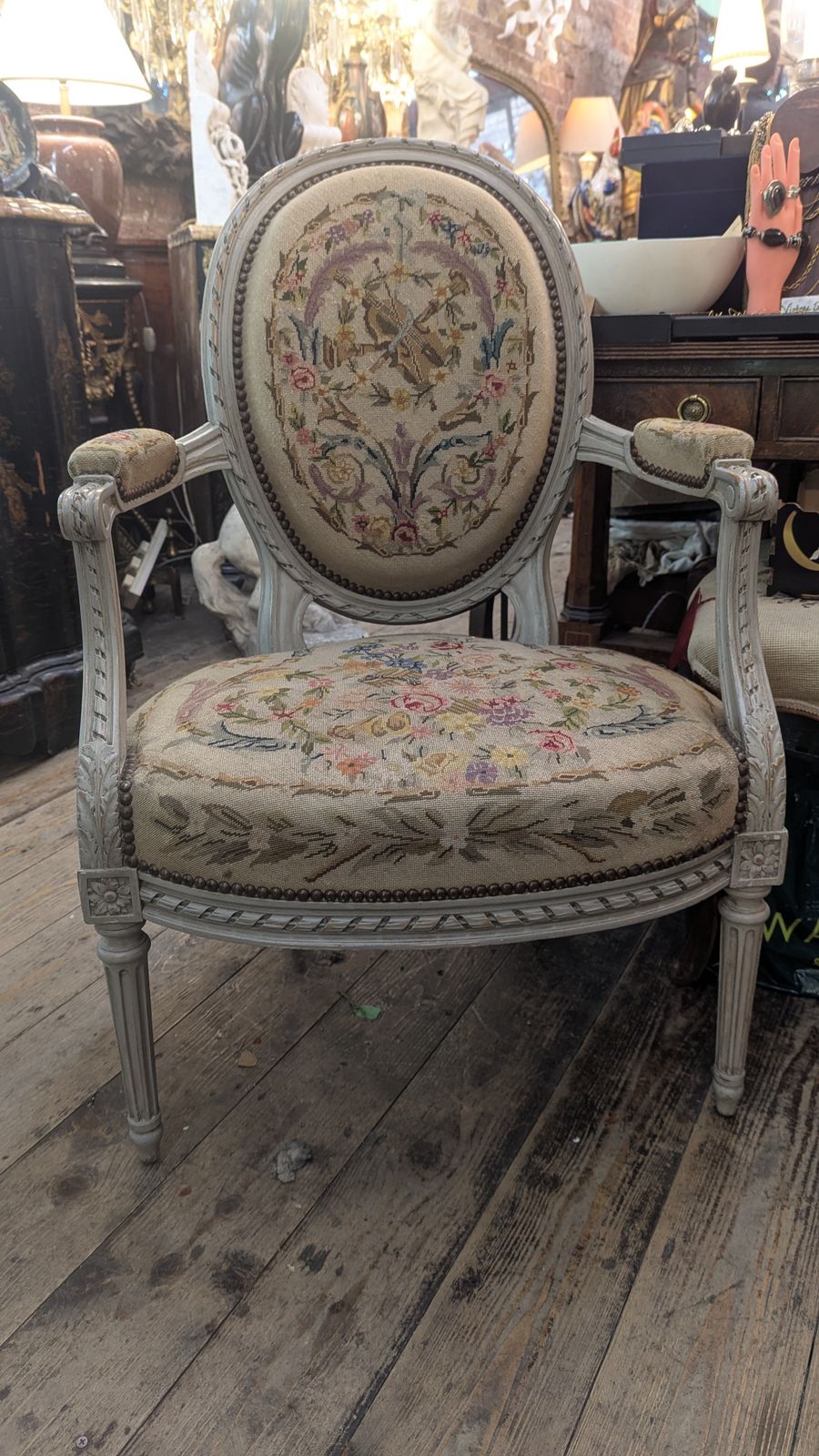 Pair Of Antique French Embroidered Salon Chairs