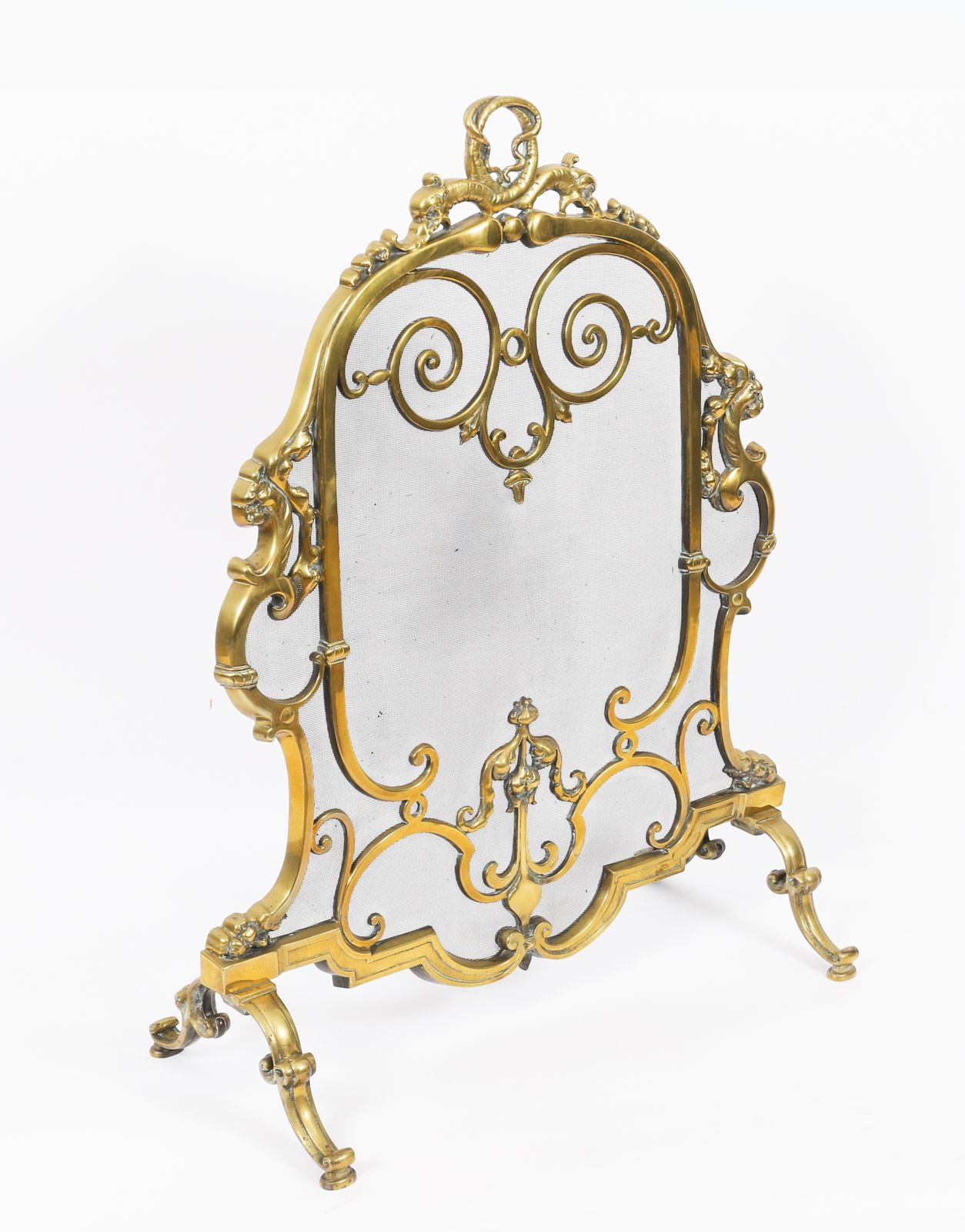 photo for sale French Louis Revival Brass Mesh Dolphin Fire Screen 19th Century