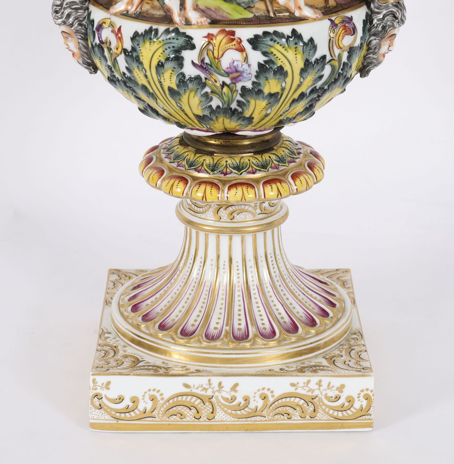 Antique Pair Large Italian Naples Capodimonte Urns / Vases 19th C photo for sale
