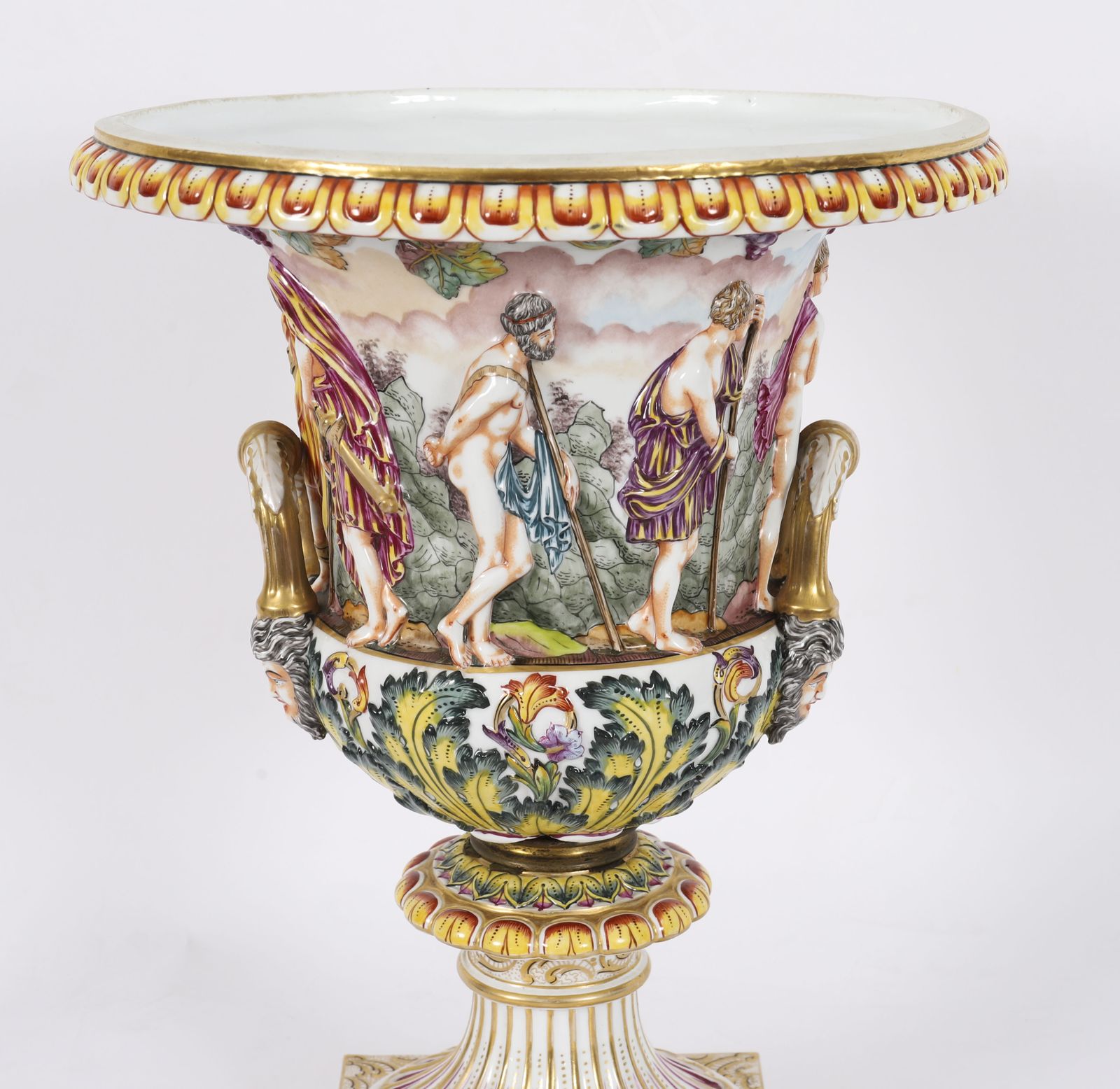 Antique Pair Large Italian Naples Capodimonte Urns / Vases 19th C photo Home Decor