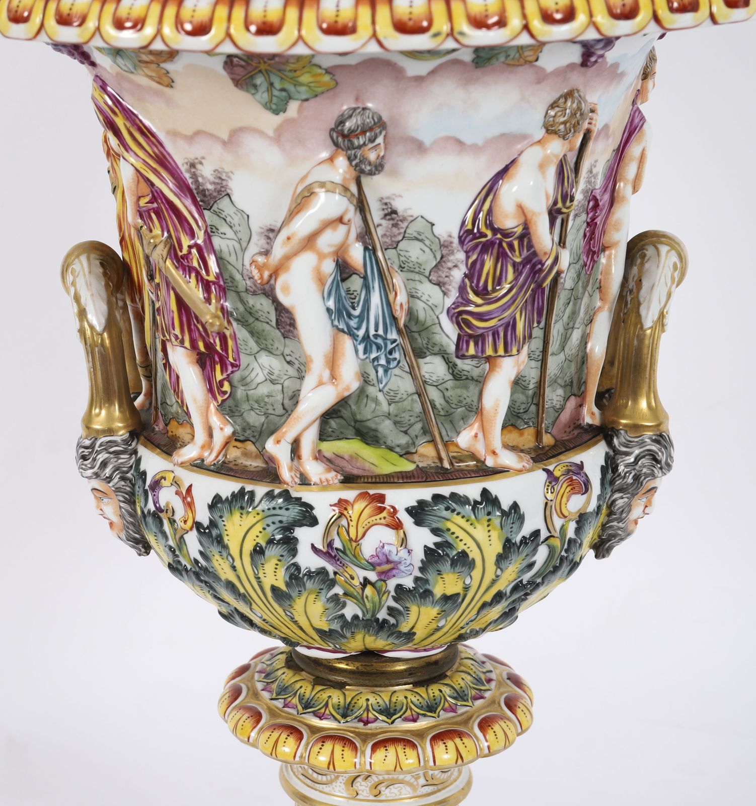 Antique Pair Large Italian Naples Capodimonte Urns / Vases 19th C photo vintage