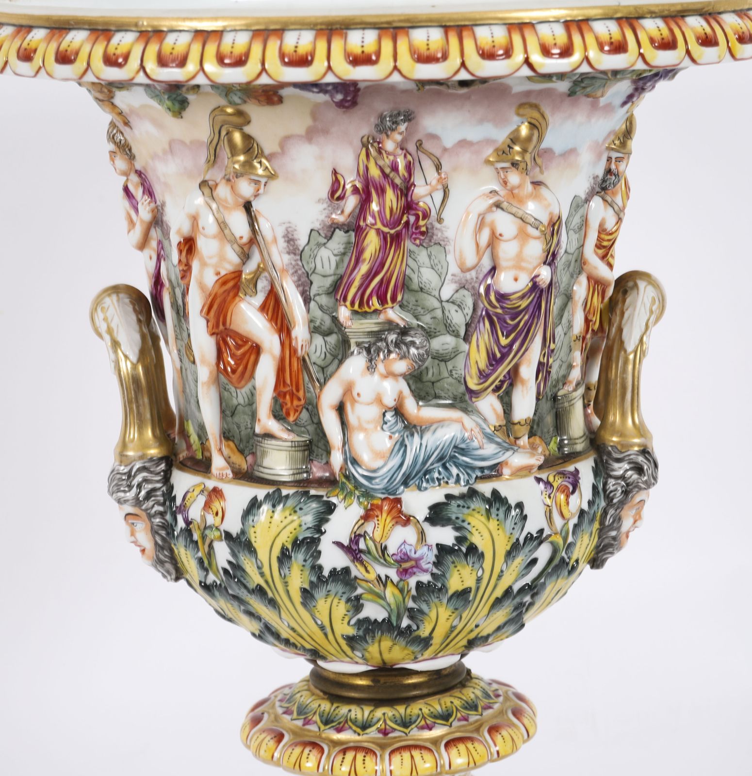 photo buy Antique Pair Large Italian Naples Capodimonte Urns / Vases 19th C