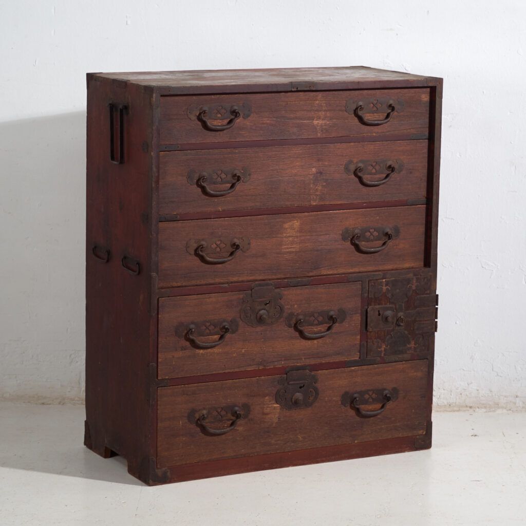 photo buy Antique Japanese Merchant Chest (Choba Dansu) In Keyaki Wood – Meiji–Taisho Period (C.1880–1920)