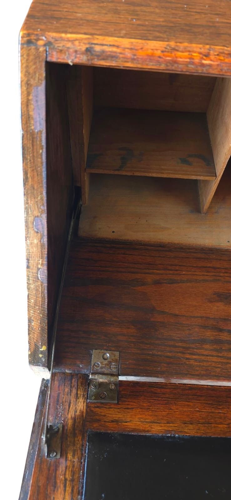 photo for sale Vintage Jacobean Revival Oak Bureau With Turned Legs & Two Drawers