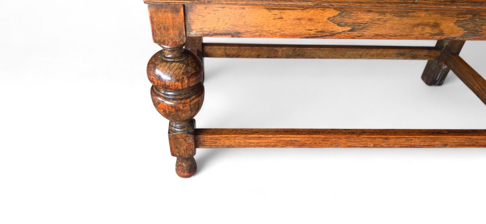 225.0 Vintage Jacobean Revival Oak Bureau With Turned Legs & Two Drawers photo