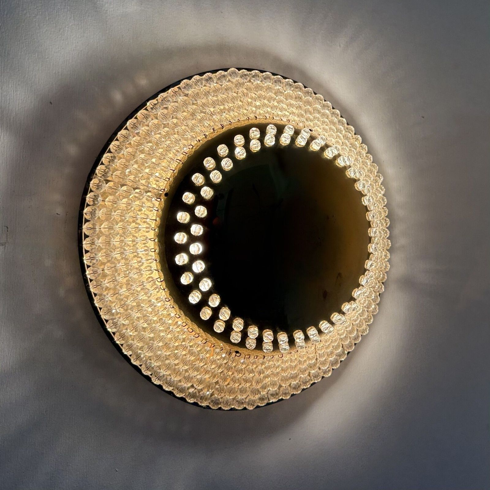 Unique Modernist Design Crystal Glass And Brass Wall Light , Austria 1950s photo for sale