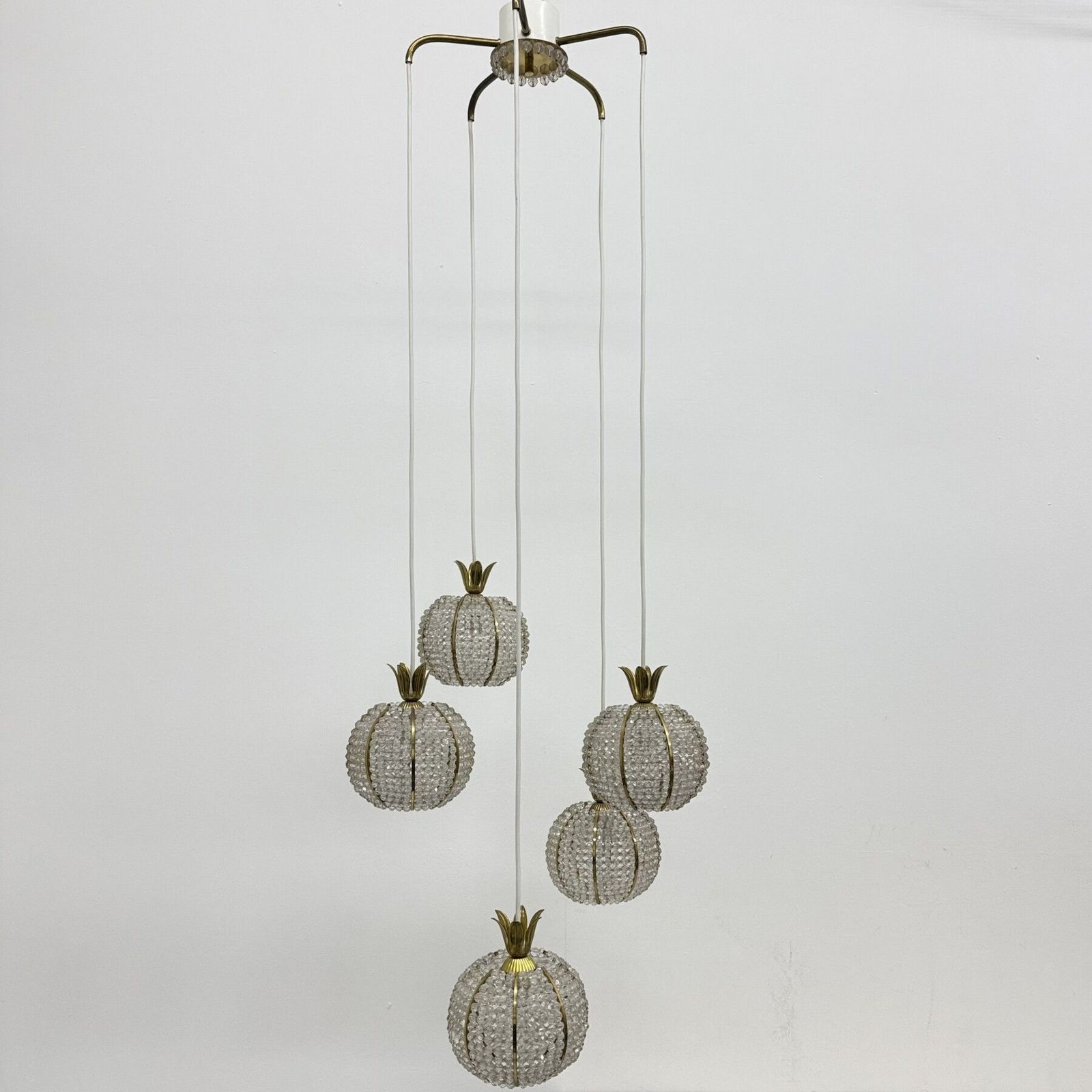 Rare Pinappple Design Cascade Hanging Lamp With 5 Balls By Emil Stejnar, 1950s photo for sale