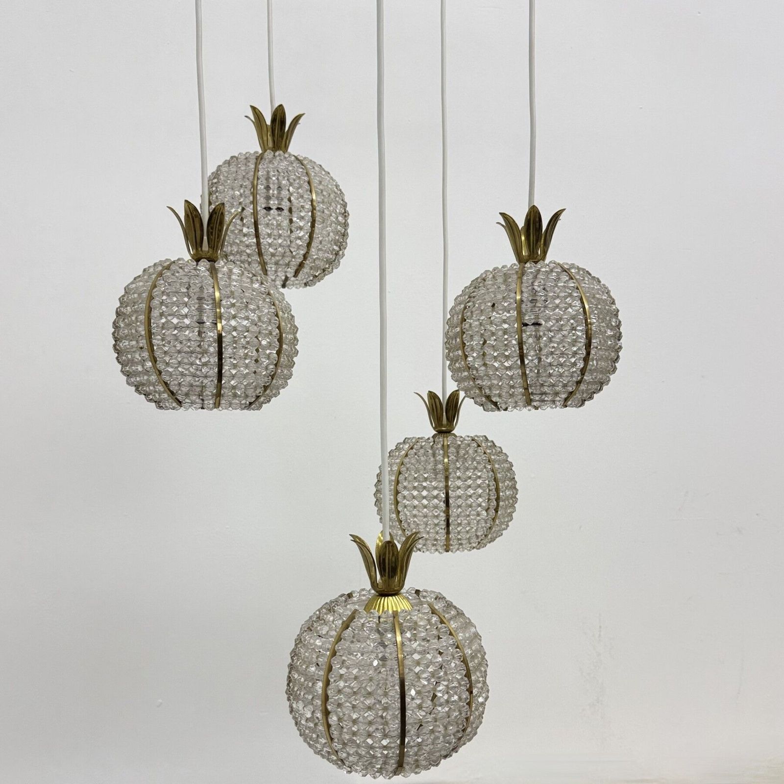 Rare Pinappple Design Cascade Hanging Lamp With 5 Balls By Emil Stejnar, 1950s photo vinterior