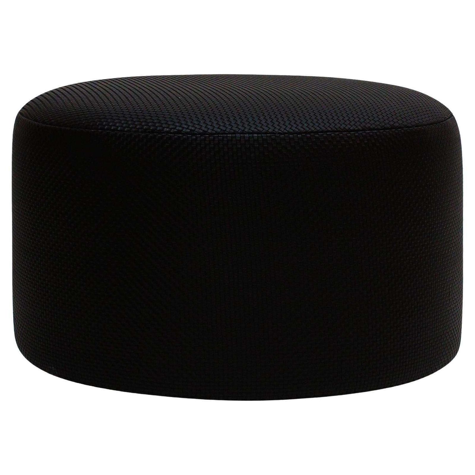 Contemporary La Design Wood Upholstered In Black Braided Lambskin Circular Pouf