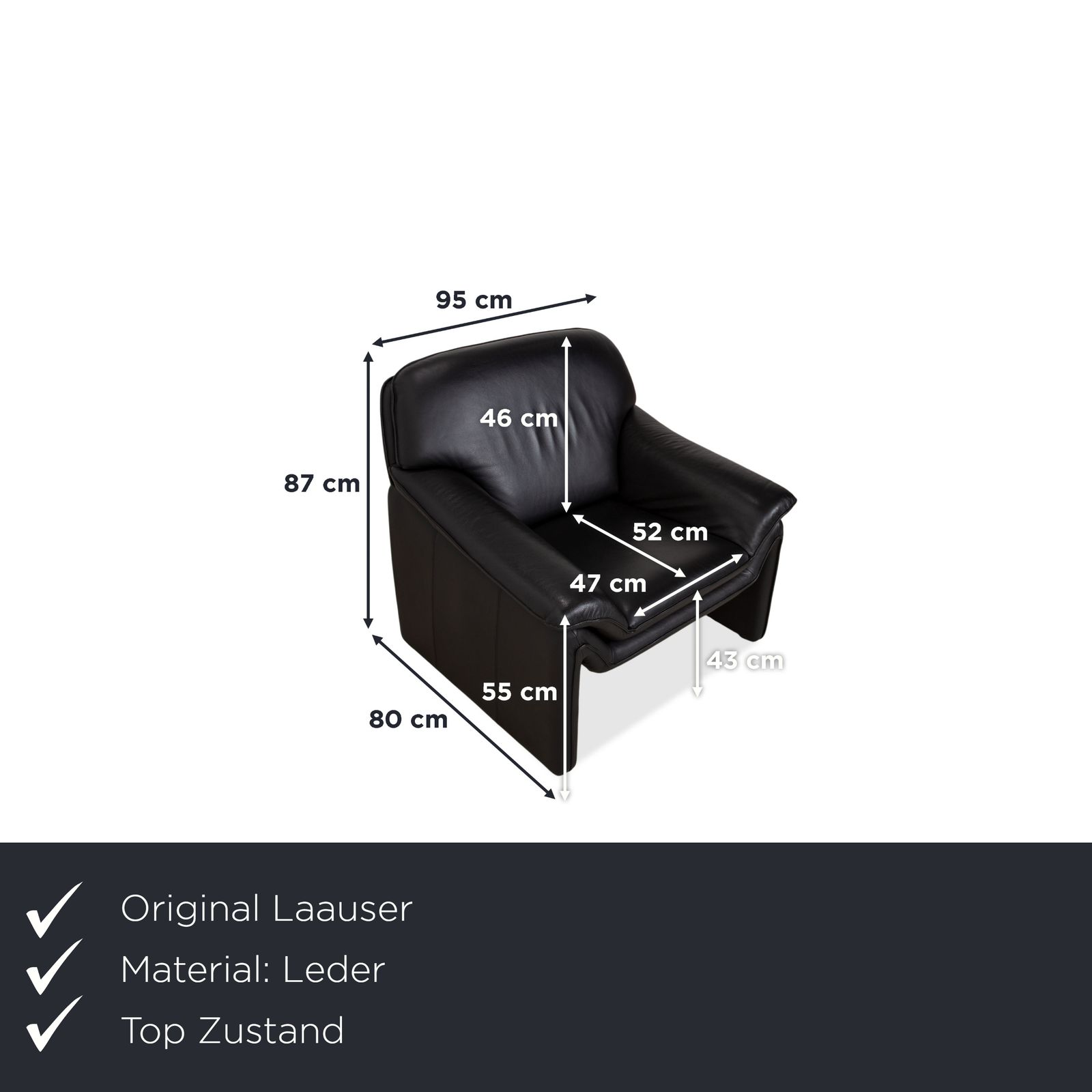 Lauuser Atlanta Leather Armchair Black photo furniture