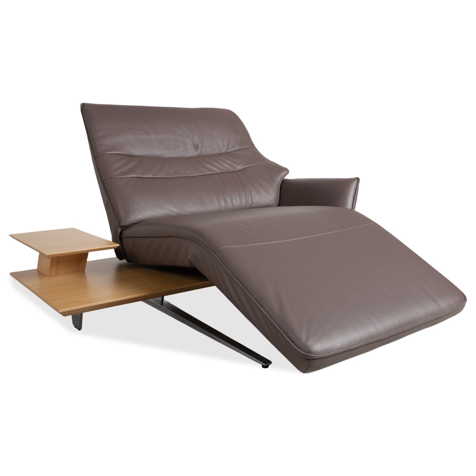 Méridienne Himolla 4905 en cuir, bois et métal, marron, fonction électrique