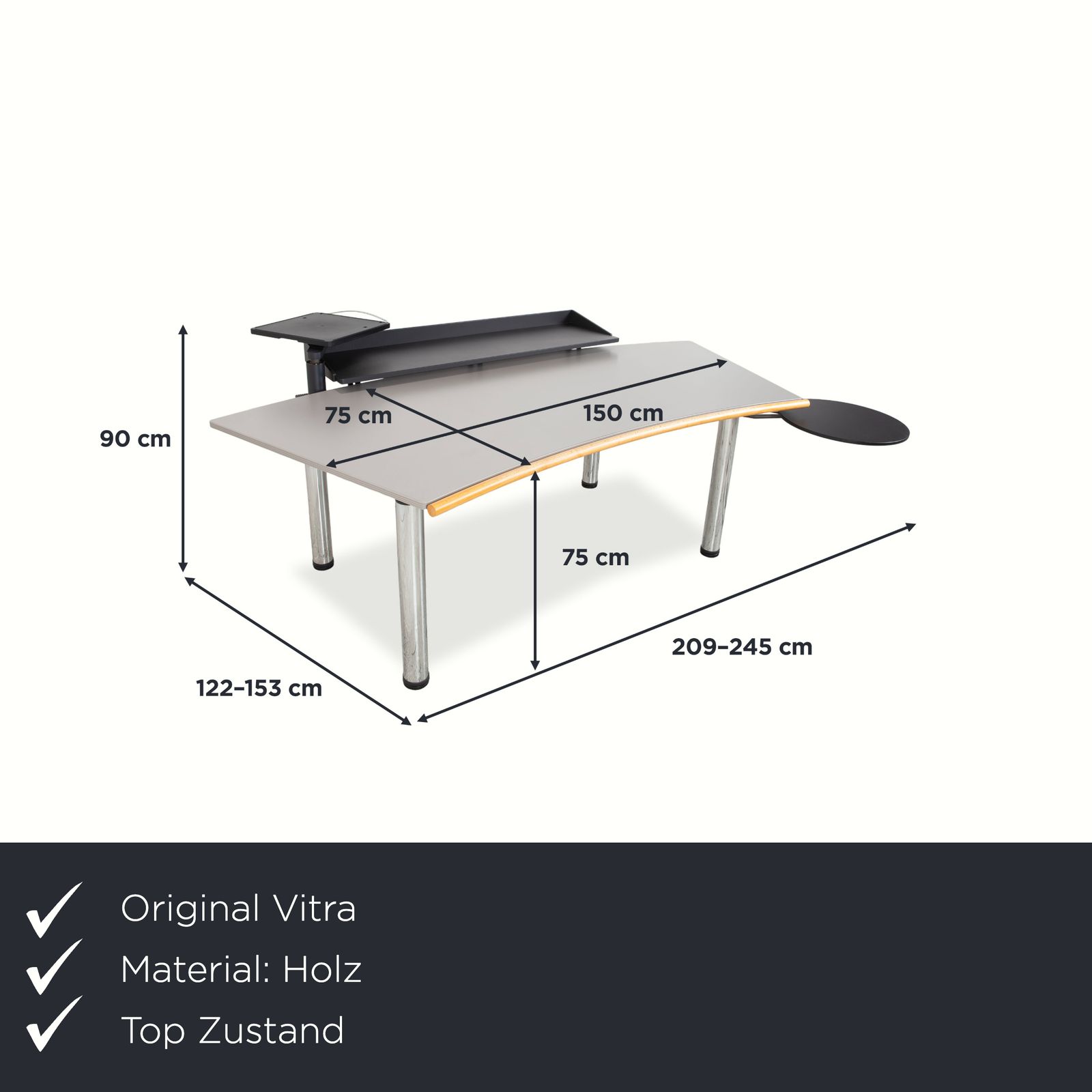 Bureau Vitra Metropol en bois gris, gestion des câbles, fonction manuelle photo furniture