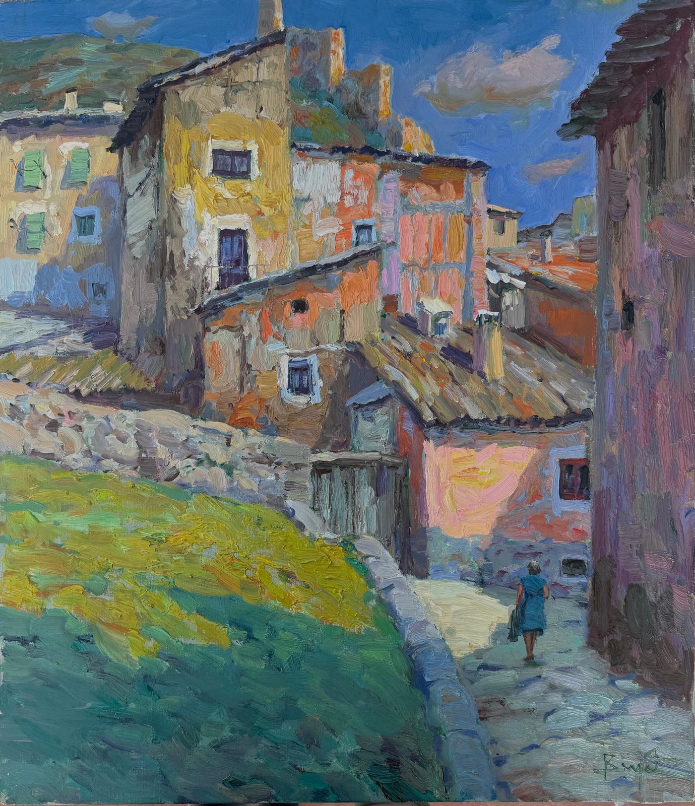 Jordi Baget Ballester – Spaans Dorpsgezicht Albarracín Teruel, Expressief Olieverfschilderij, Impressionistisch, 1970