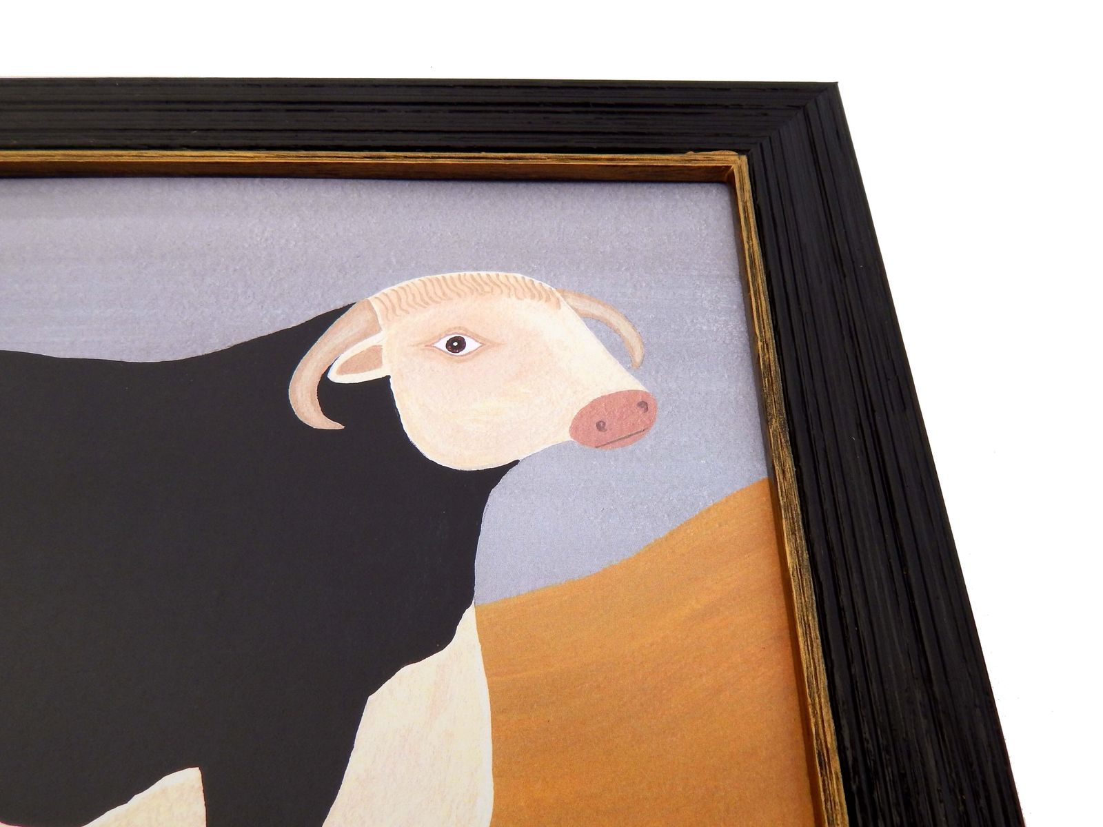Naive Prize Hereford Bull Folk Art Cow Print In Hand Painted Black Frame By Matt Rix photo buy