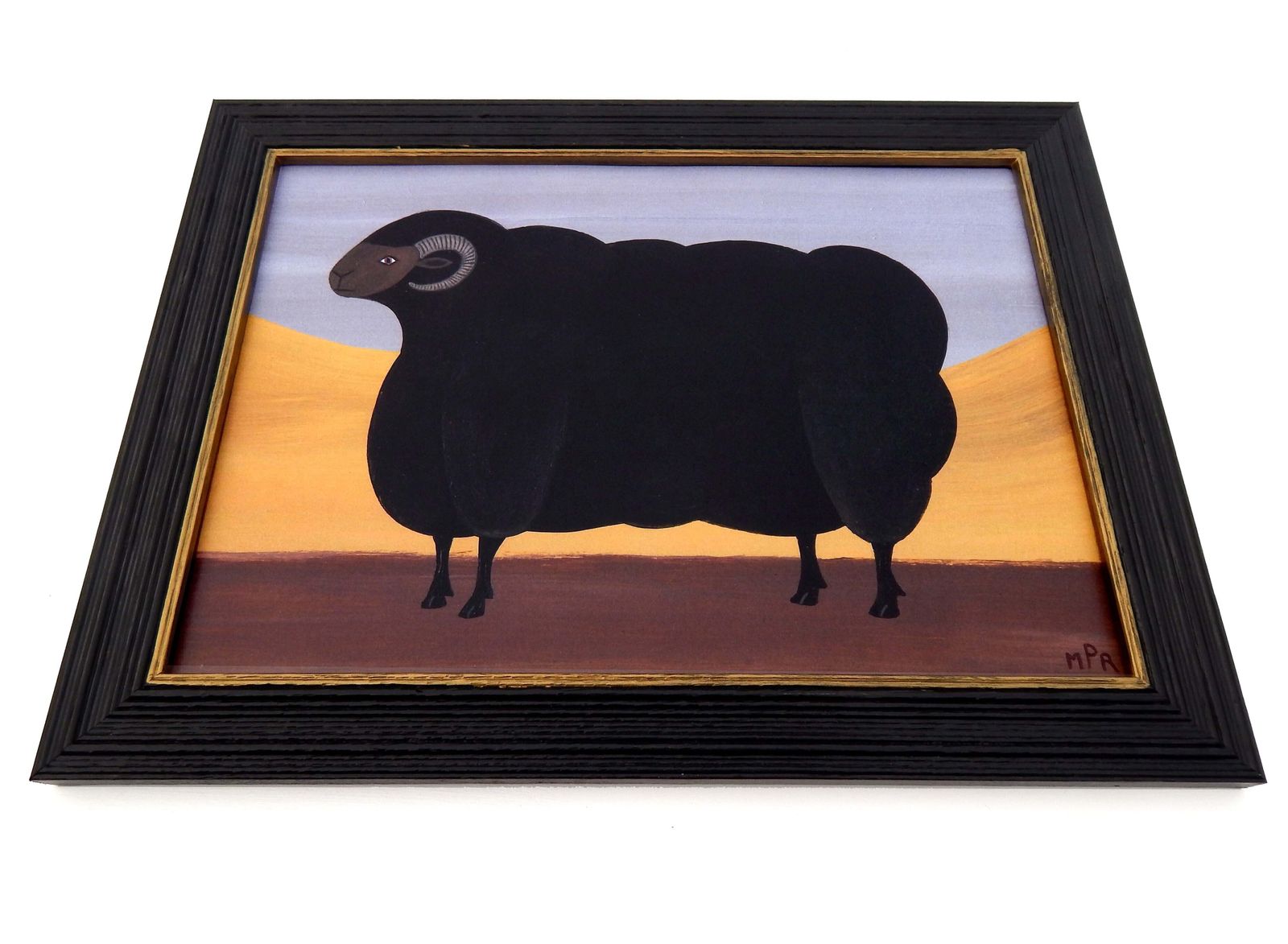 Naive Prize Black Ram Folk Art Sheep Print In Hand Painted Black Frame By Matt Rix photo 125.0