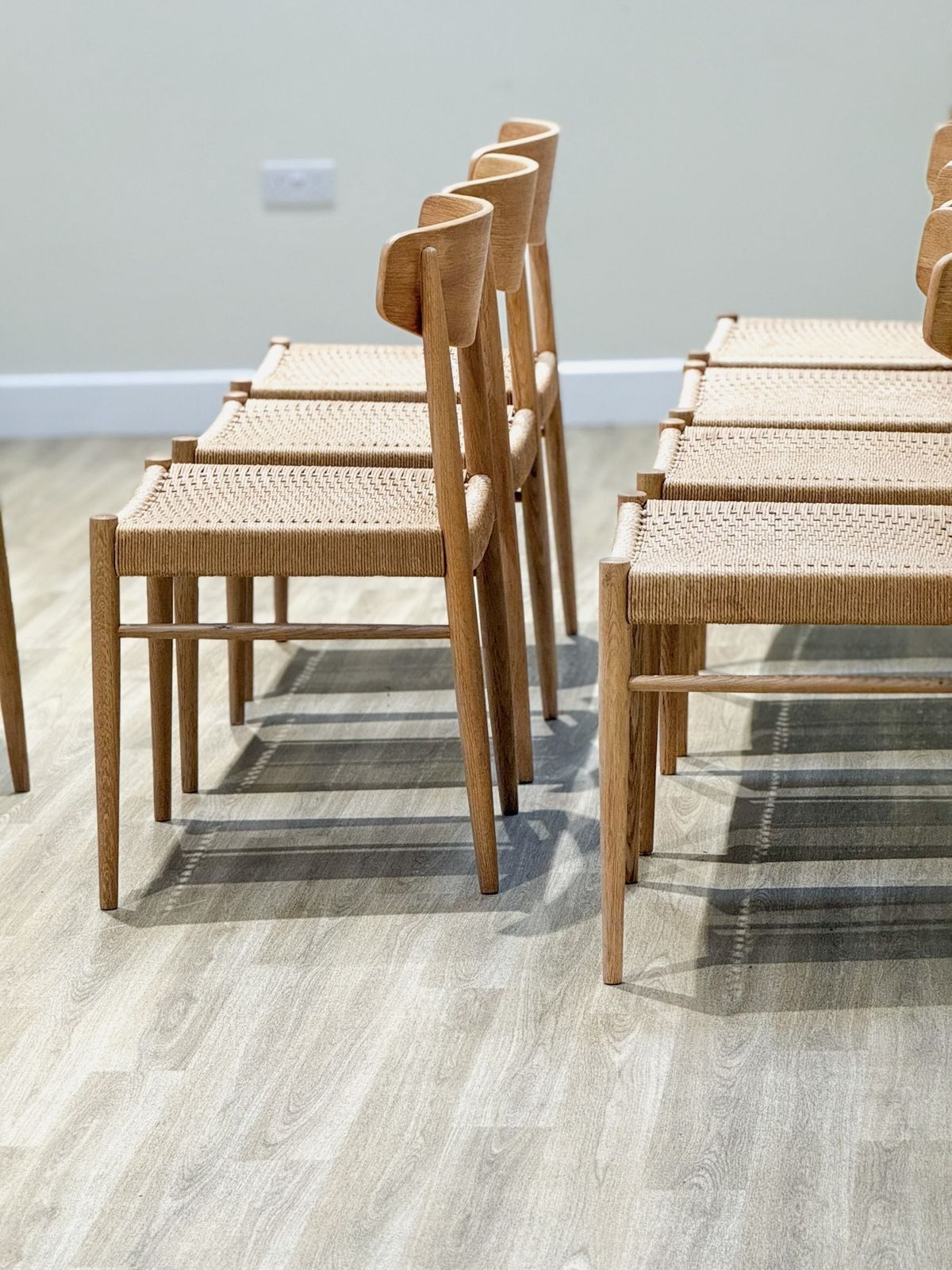 Furniture Set Of Eight Oak A.M Møbler Model 501 Papercord Dining Chairs photo
