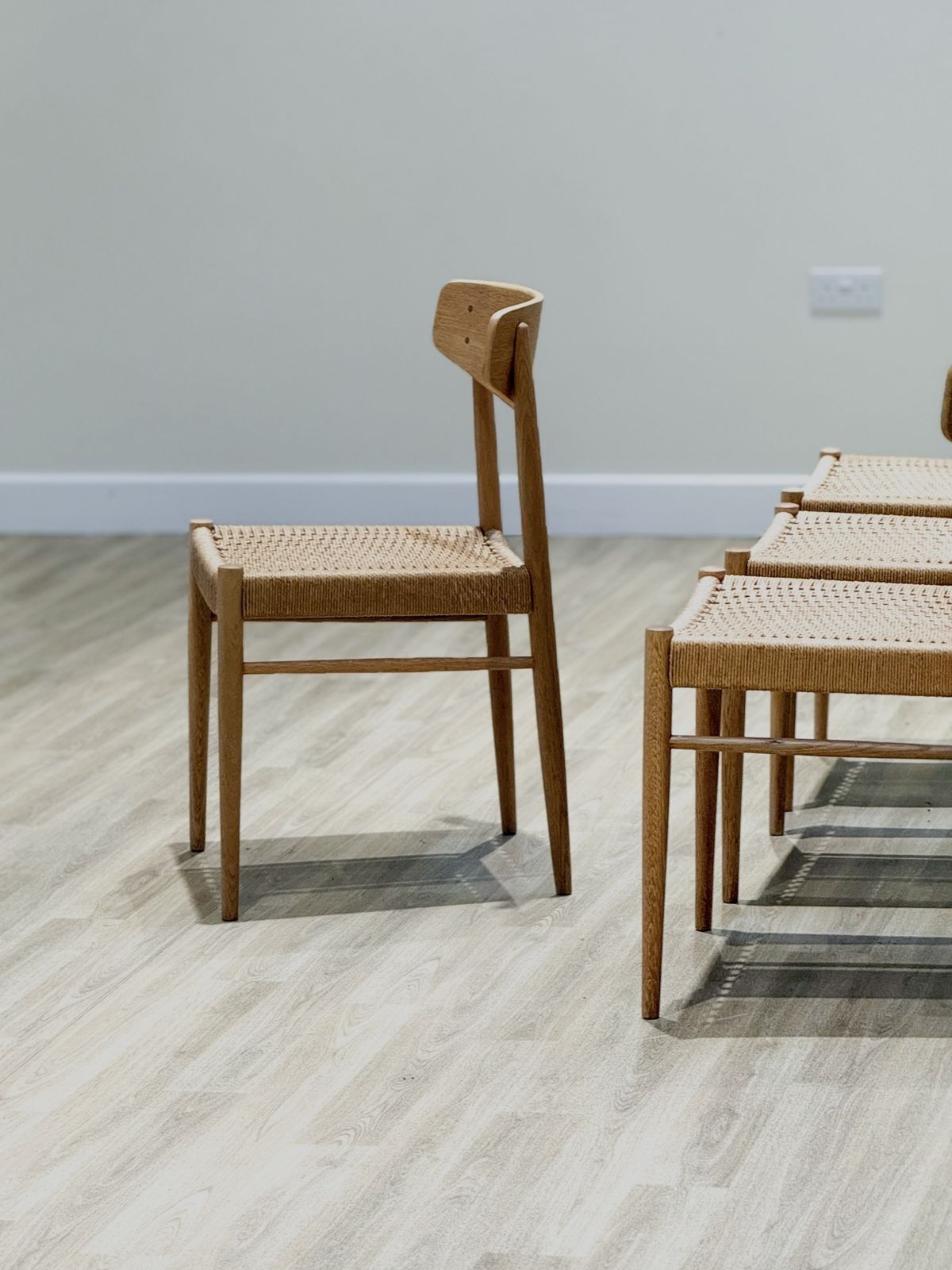 4400.0 Set Of Eight Oak A.M Møbler Model 501 Papercord Dining Chairs photo