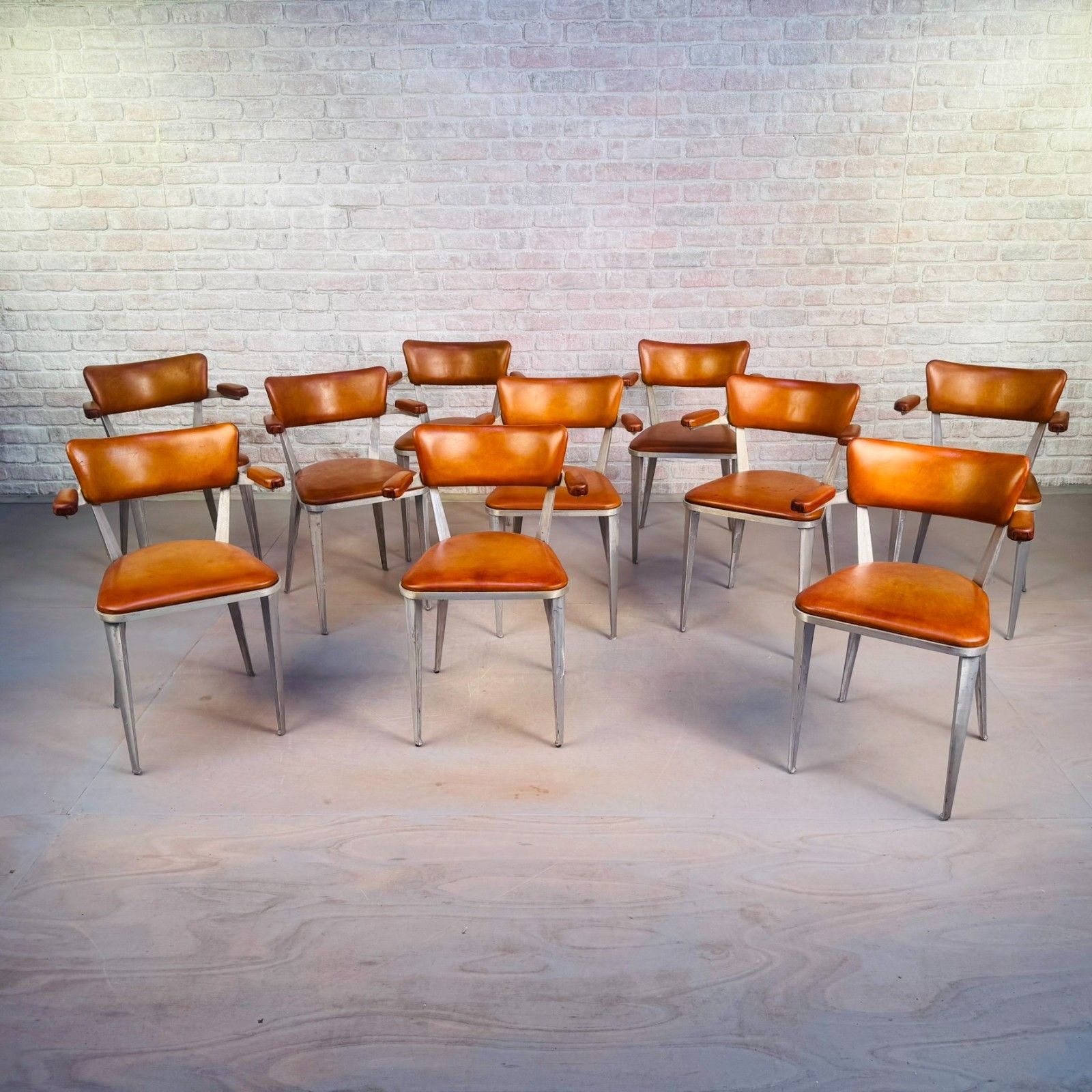 Set Of 10 Ernest Race Ba3 Dining Chairs – Tan Leather Mid Century Modern Icons