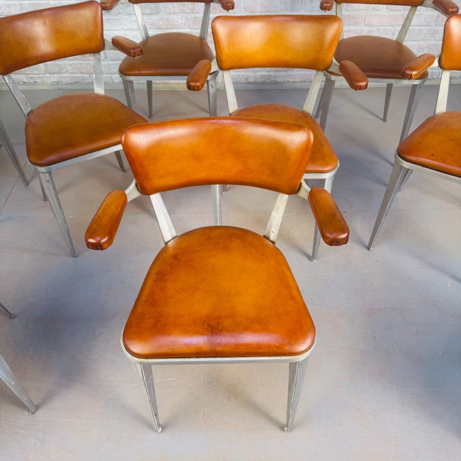 Set Of 10 Ernest Race Ba3 Dining Chairs – Tan Leather Mid Century Modern Icons photo buy
