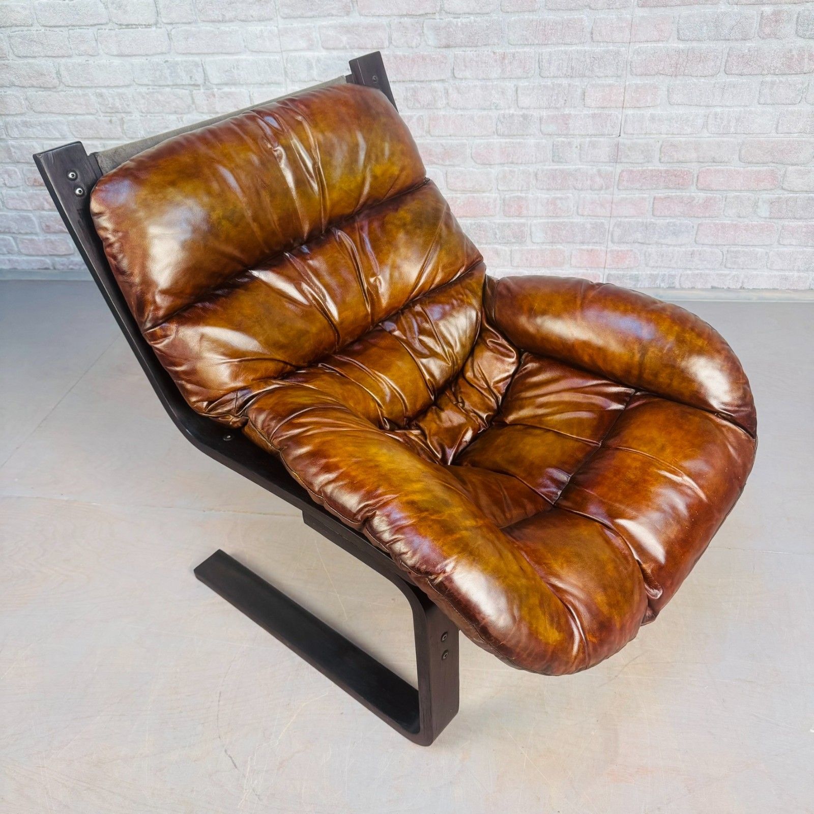 Vintage 1970s Swedish Cantilever Tan Leather Armchair – Stylish, Comfortable photo 935.0