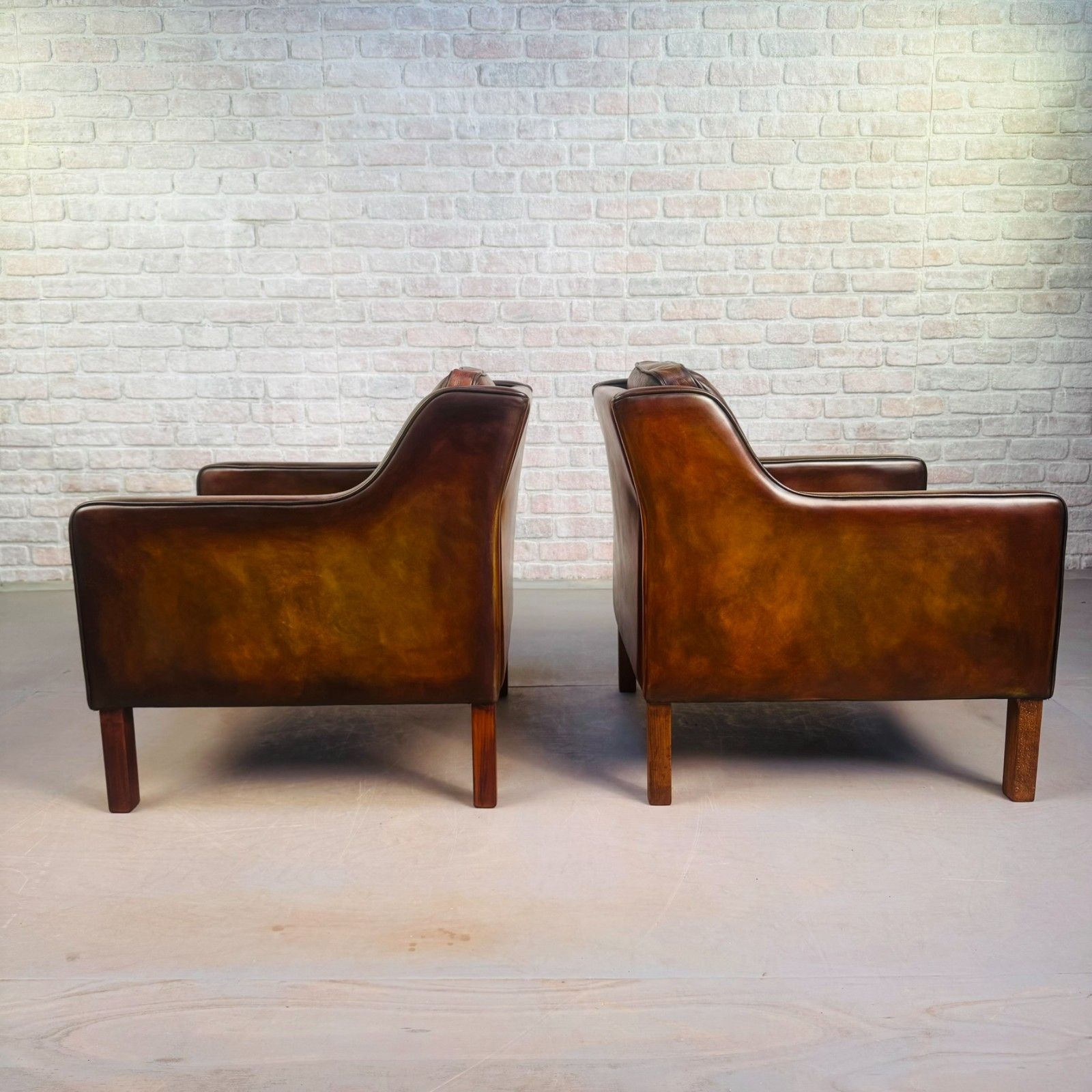 Pair Of Tan Leather Børge Mogensen Style Danish Armchairs – Hand Dyed Patina photo 1843.0
