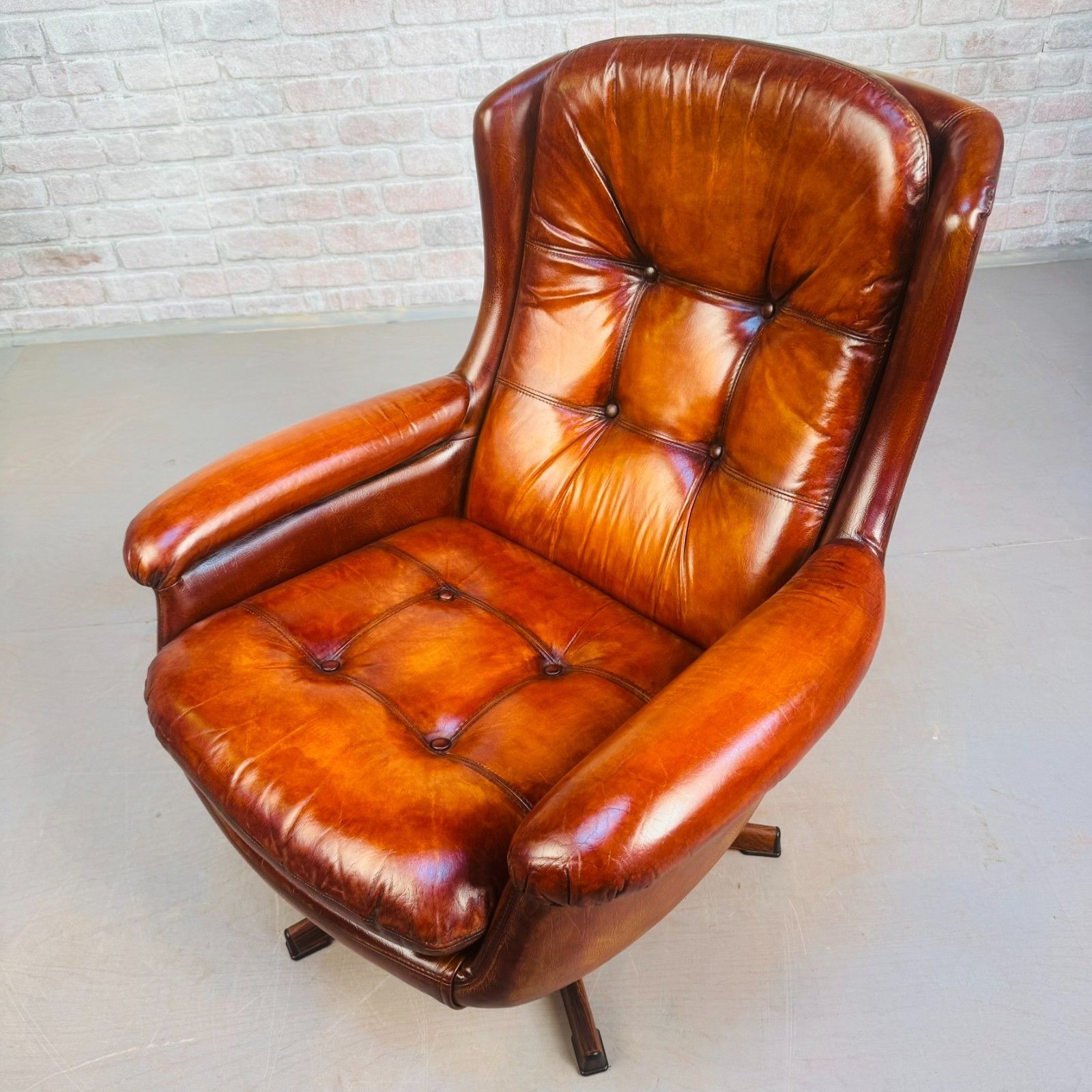 1970s Danish Egg Chair – Cognac Leather Swivel Base photo for sale