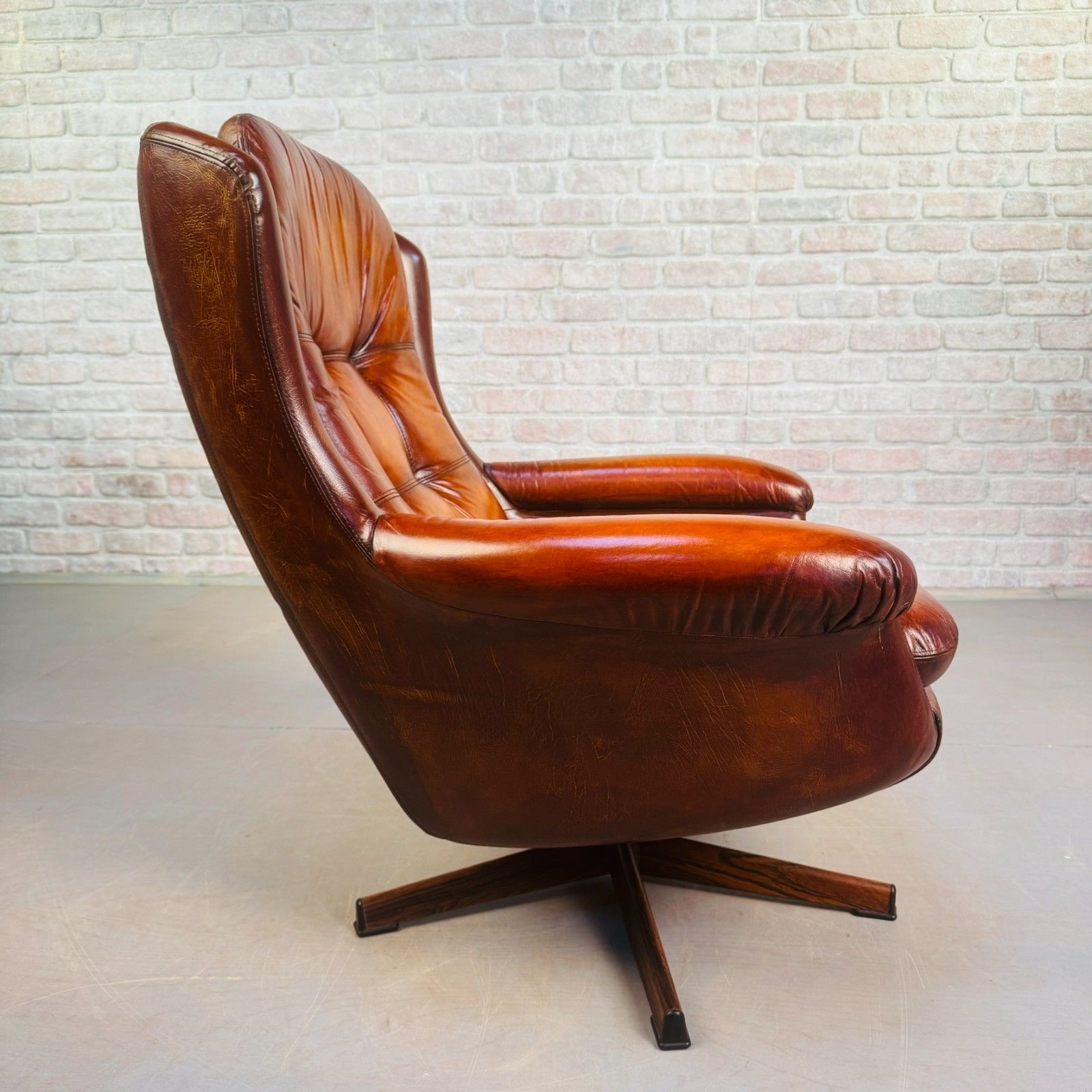1970s Danish Egg Chair – Cognac Leather Swivel Base photo buy