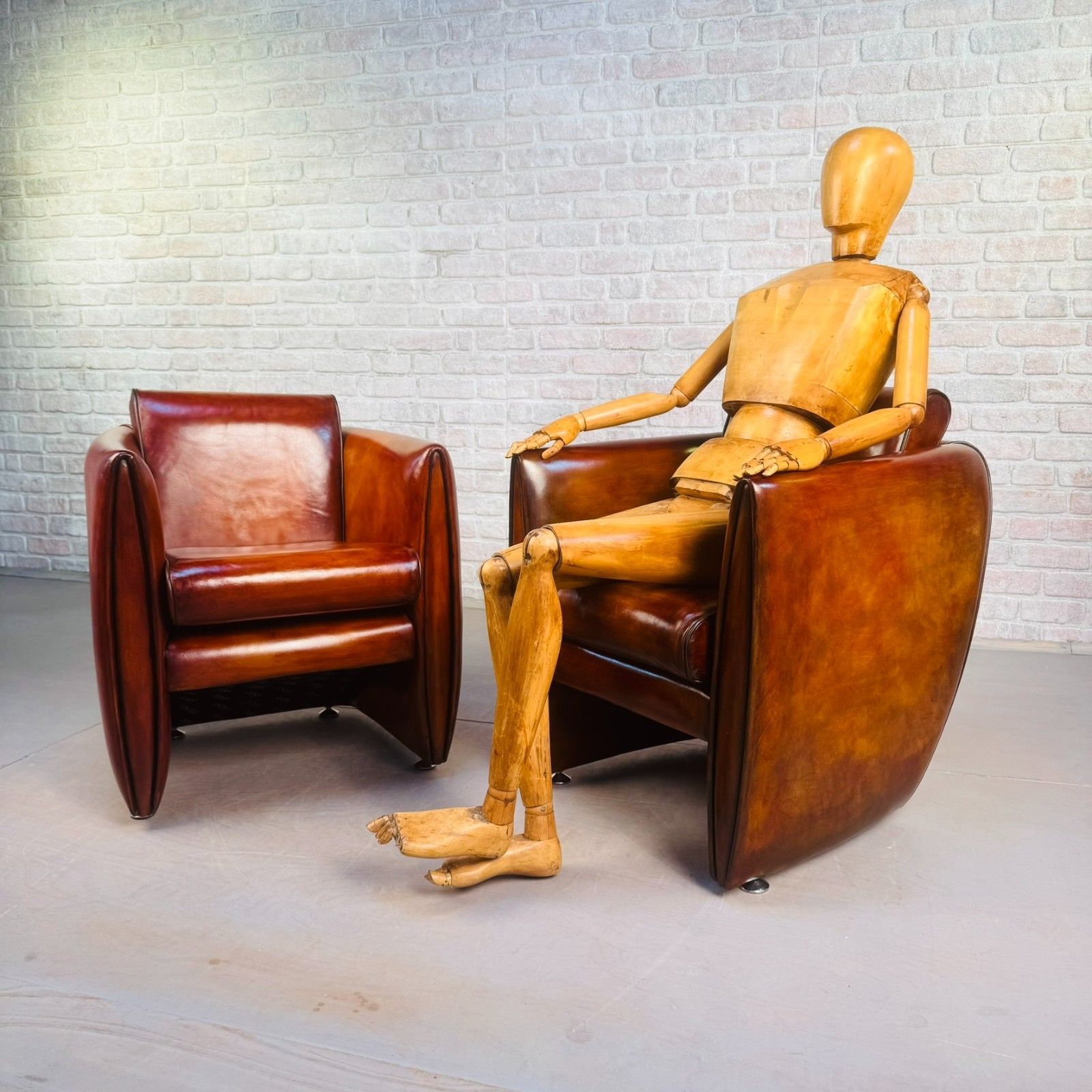 Neat Pair Of Contemporary Danish Tan Leather Armchairs – Compact, Comfortable photo furniture