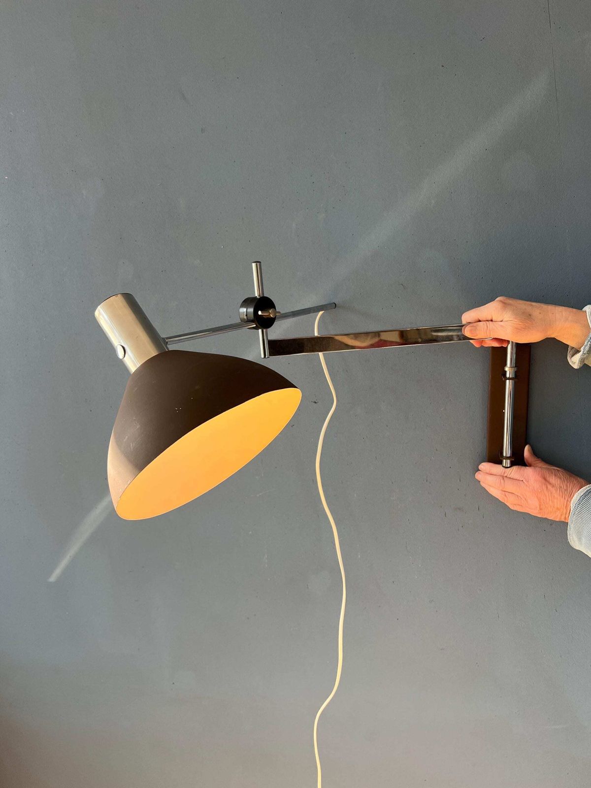 Dijkstra Swivel Arm Mid Century Wall Lamp With Brown Shade photo 345.0