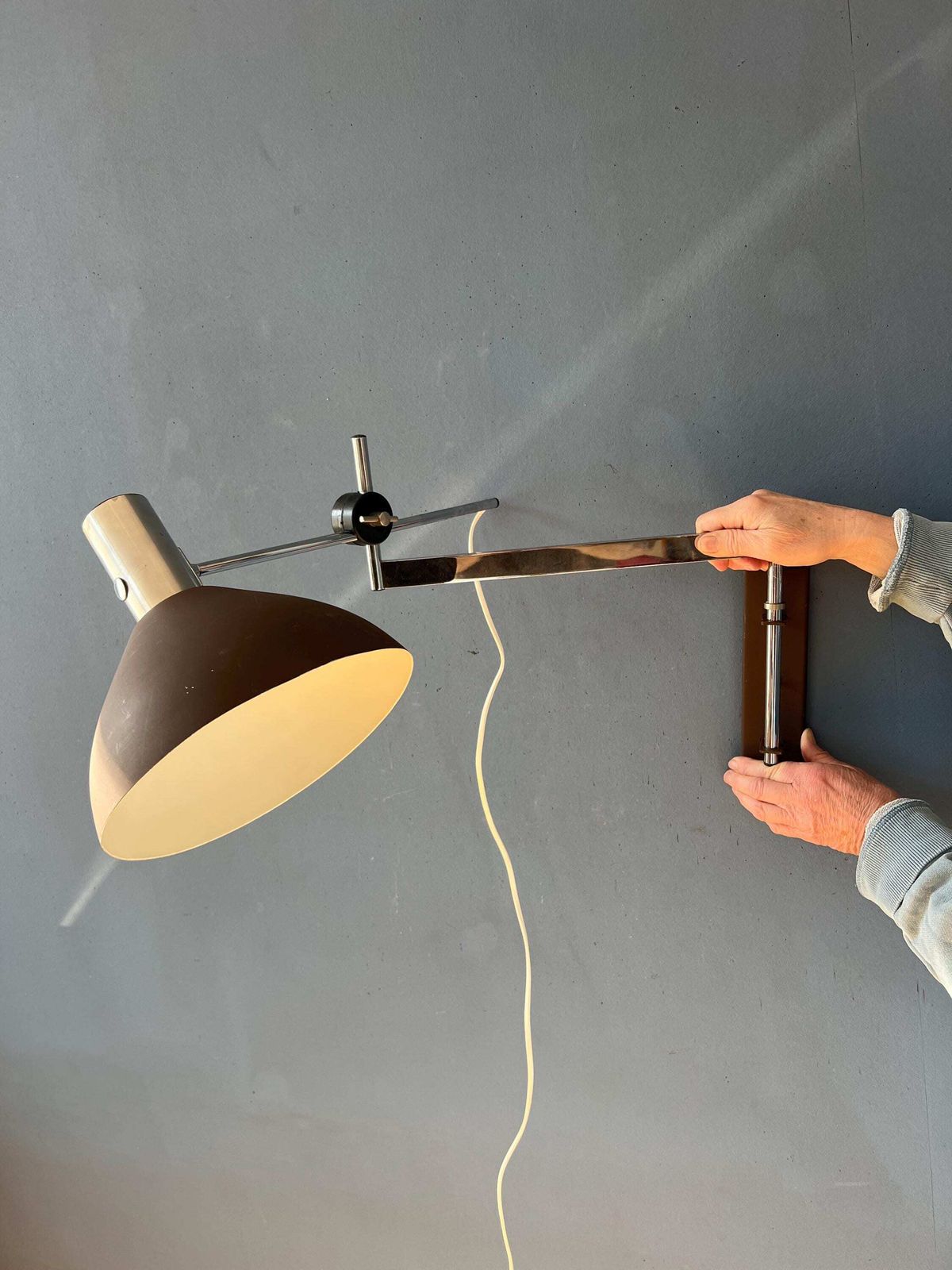 Dijkstra Swivel Arm Mid Century Wall Lamp With Brown Shade photo vintage