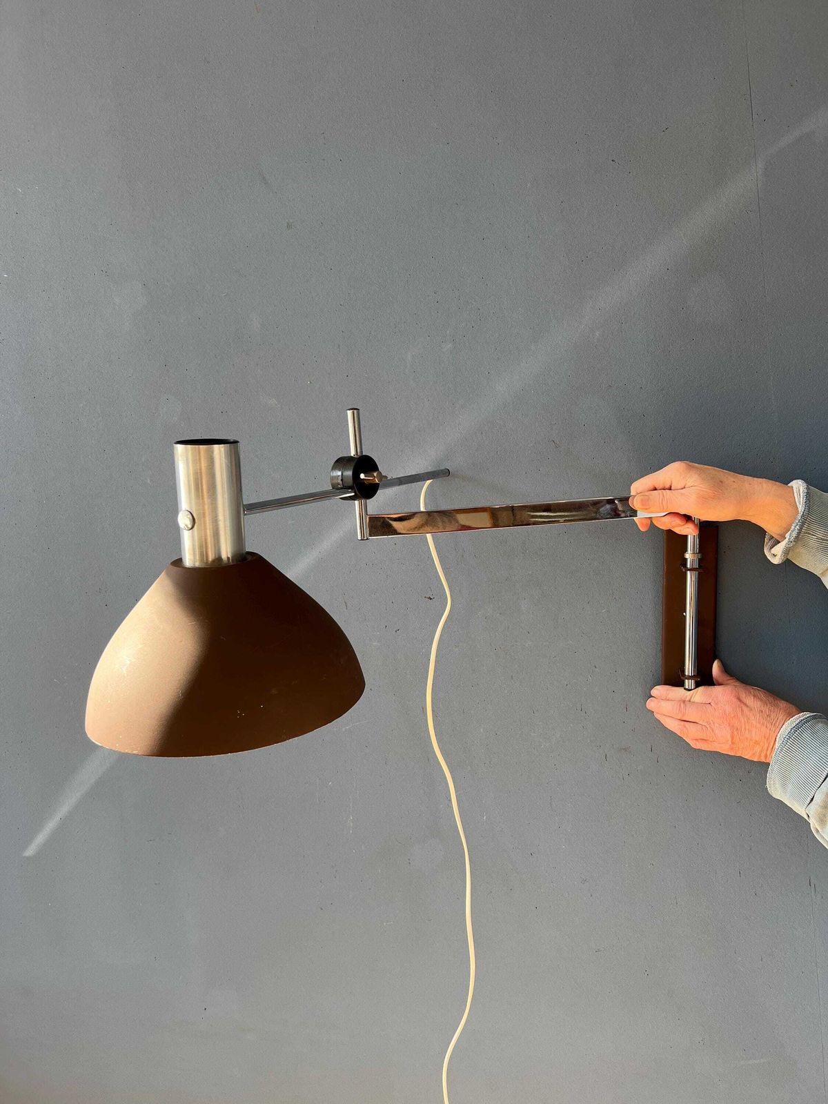 photo for sale Dijkstra Swivel Arm Mid Century Wall Lamp With Brown Shade