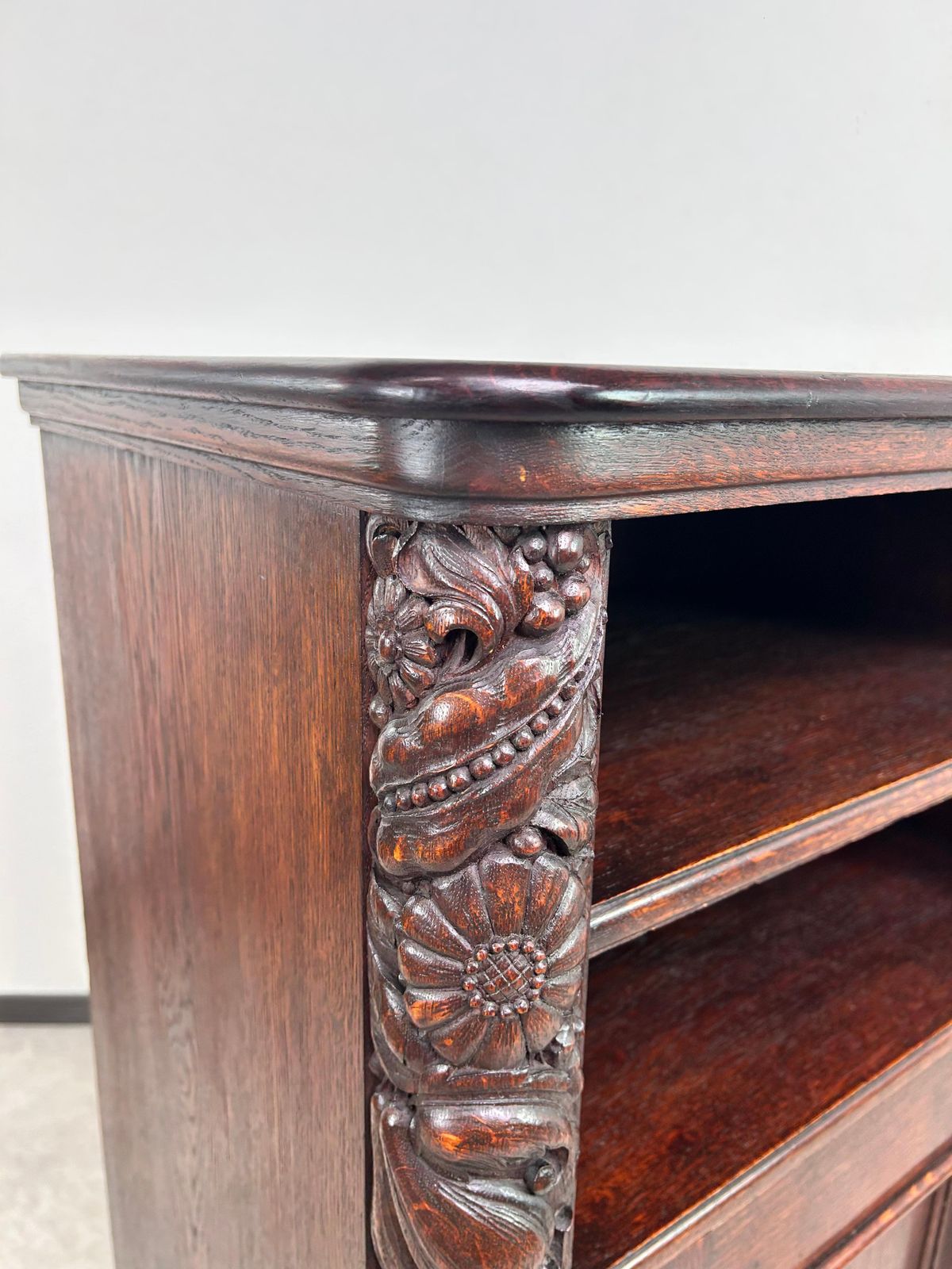 Art Nouveau Cabinet With A Shelf With Distinctive Floral Carvings photo vinterior