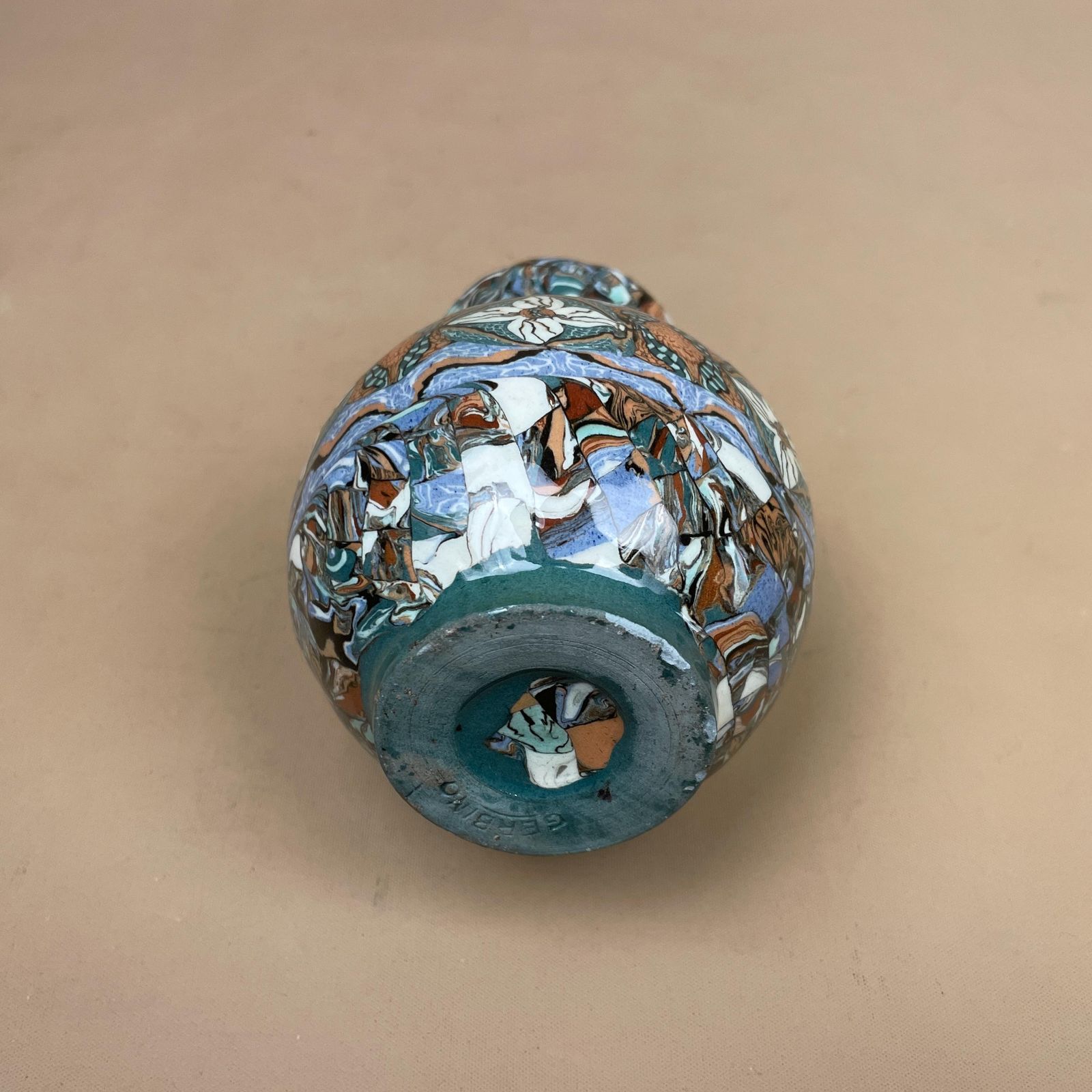 photo furniture Jean Gerbino Vallauris Mosaic Ceramic Vase Blue Marbled Patterned 11cm Vintage French Decorative Art Deco Pot Small Display Ornament