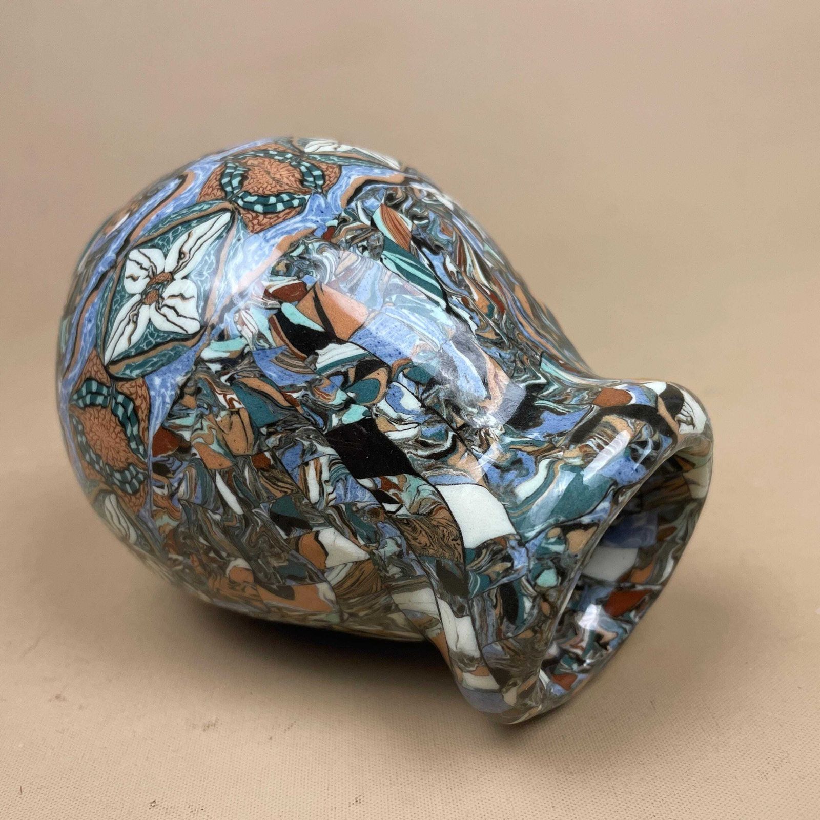 Home Decor Jean Gerbino Vallauris Mosaic Ceramic Vase Blue Marbled Patterned 11cm Vintage French Decorative Art Deco Pot Small Display Ornament photo